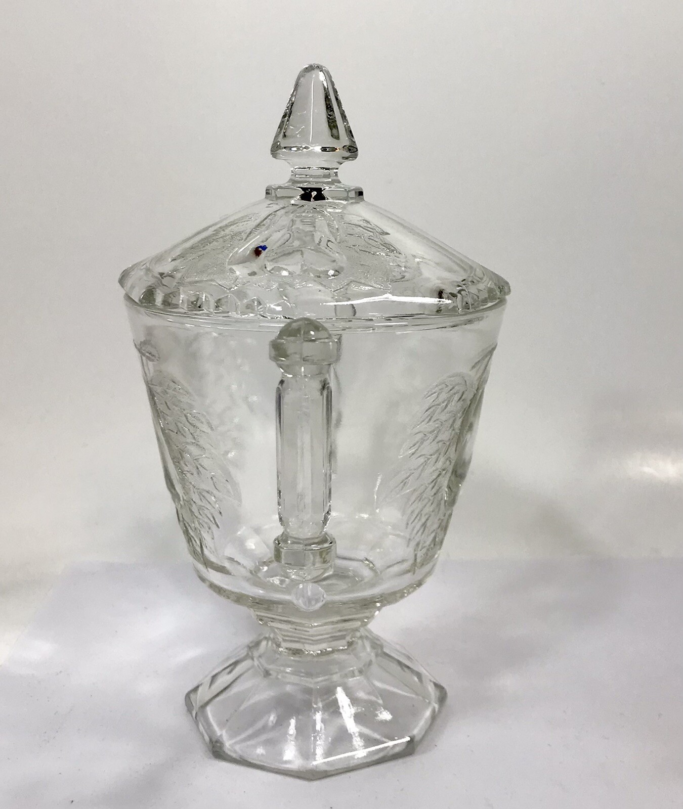 Jeannette Glass Baltimore Pear Clear Lidded Bowl W Handles Sugar Candy Vintg W30