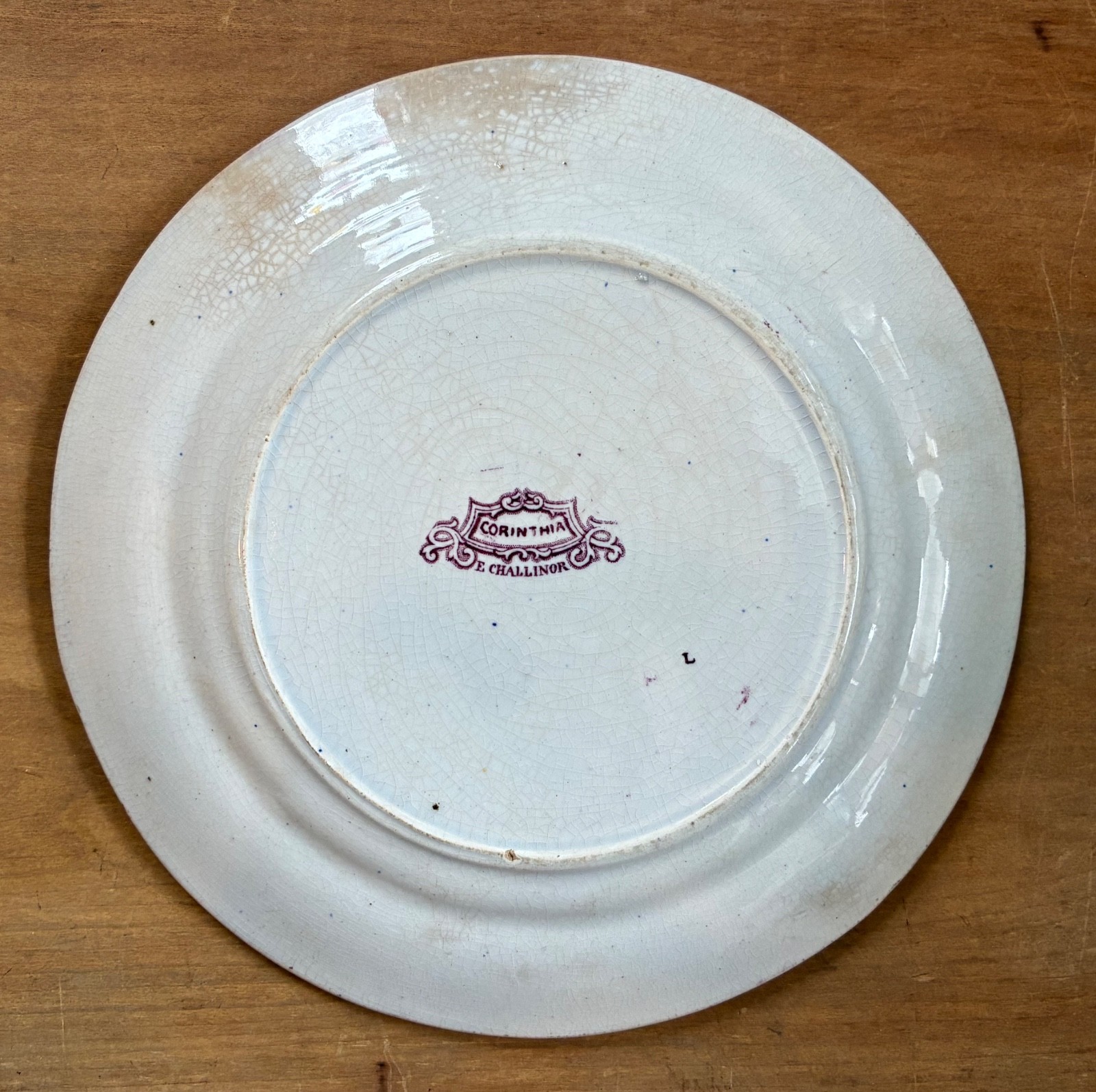 Pr Staffordshire Mulberry Purple Transferware Plates…”Corinthia” Pattern 8.5″