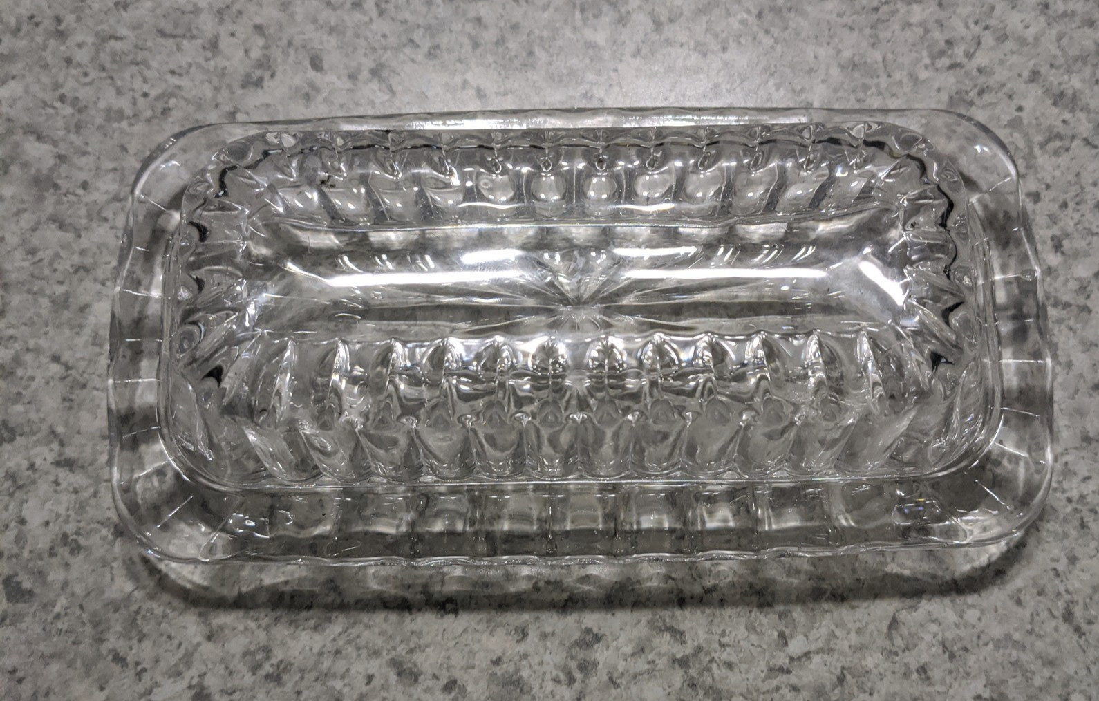 Vintage Anchor Hocking Wexford Clear Glass Covered Butter Dish Lid Base Diamond