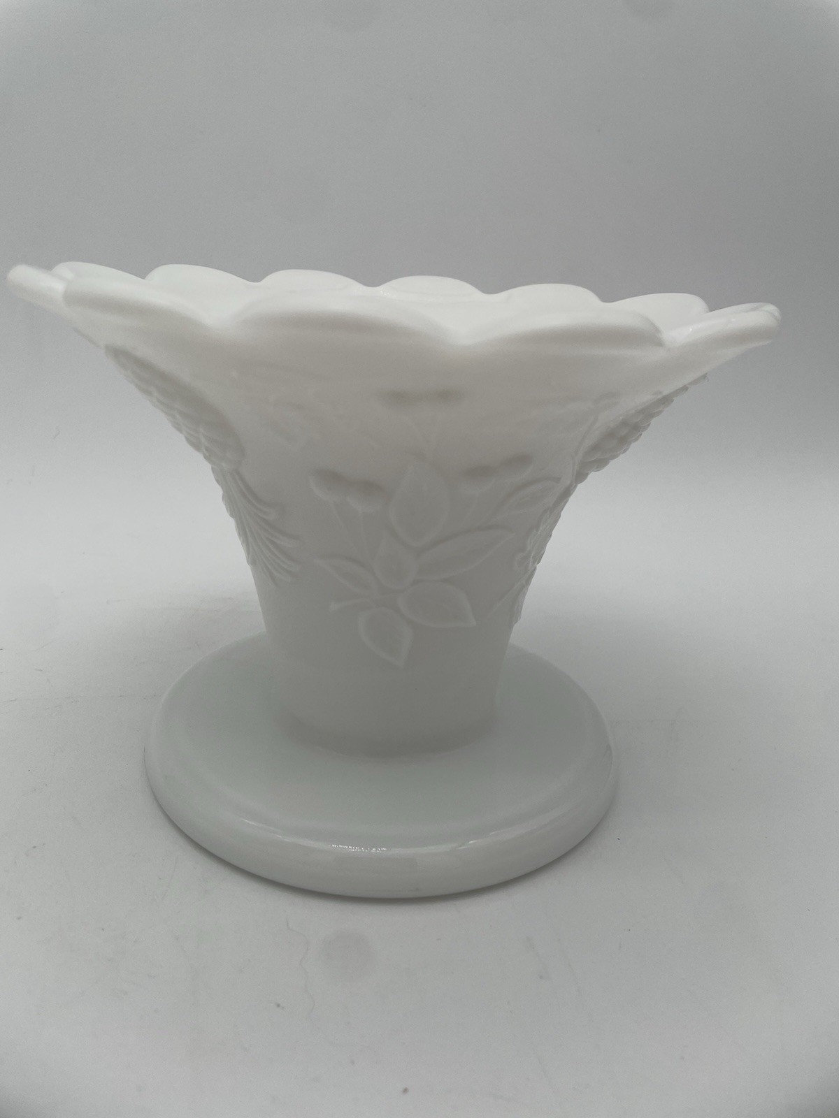 Westmoreland Milk Glass Grape Paneled Punch Bowl Set 12 Cups Hooks Pedestal