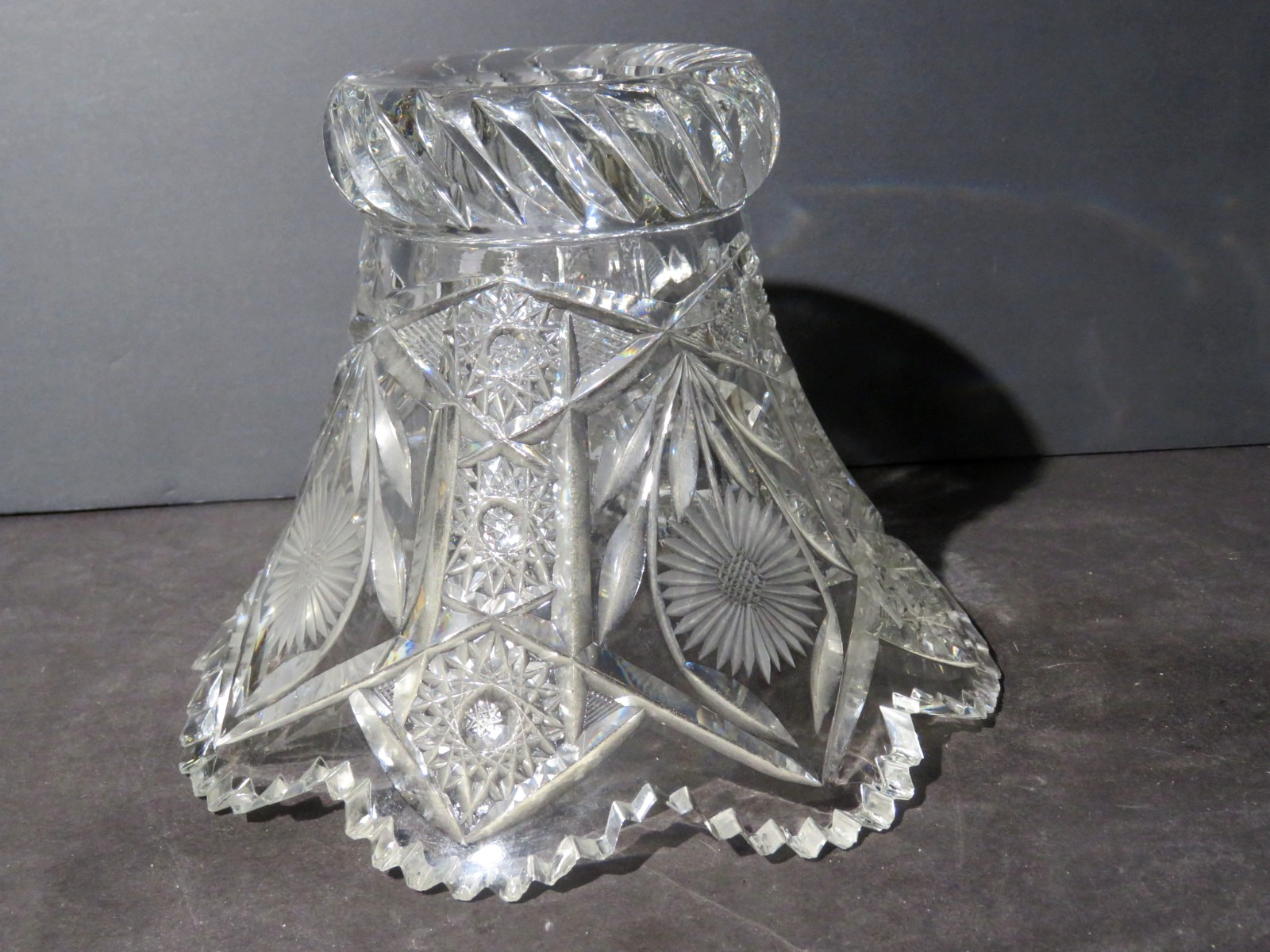 American Brilliant Cut Glass 2 Part Claret Bowl-Daisy Intaglio and Brilliant Cut