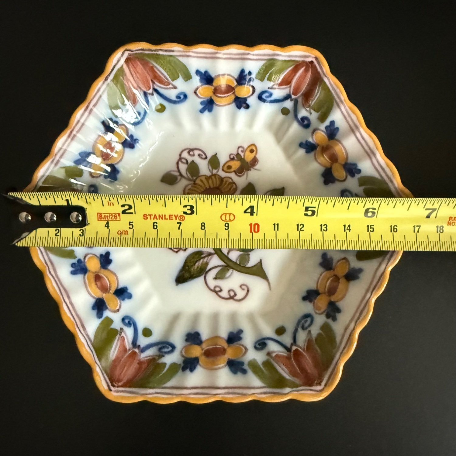 Antique Royal Tichelaar Makkum Bowls 6 Ince Floral Ceramic Hexagon Hanging