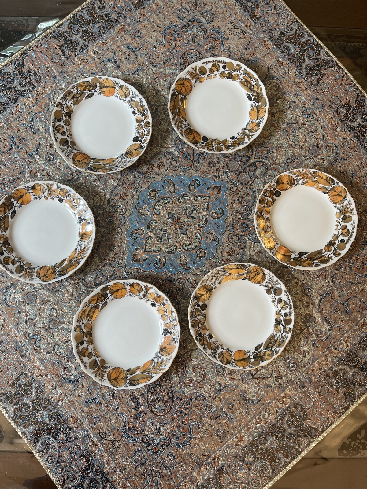 8x Imperial Russian Porcelain Lomonosov Desert Plate Set MY GARDEN 22 Gold