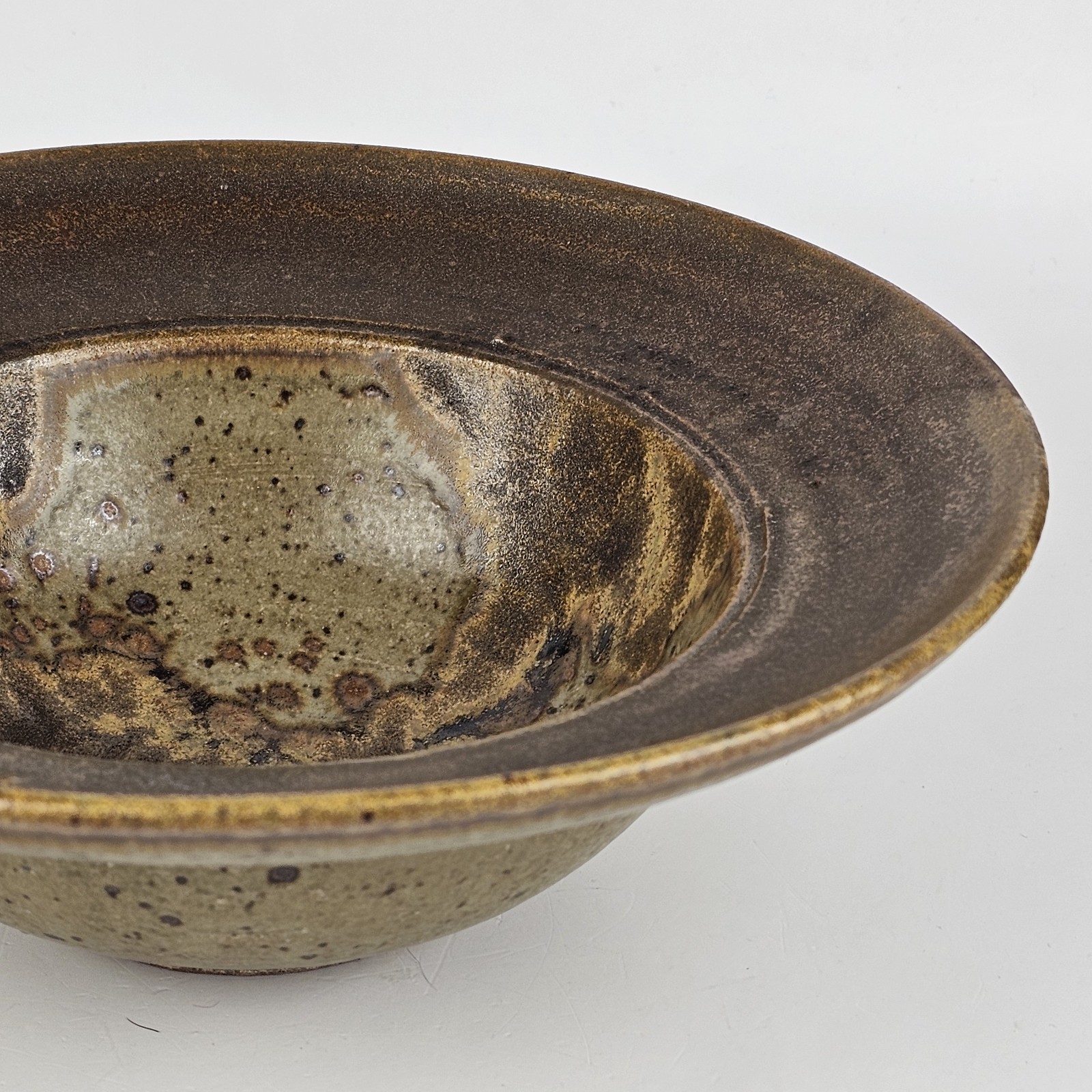 Signed Vintage Studio Art Pottery Rustic Brown Speckled Glaze Stoneware Bowl