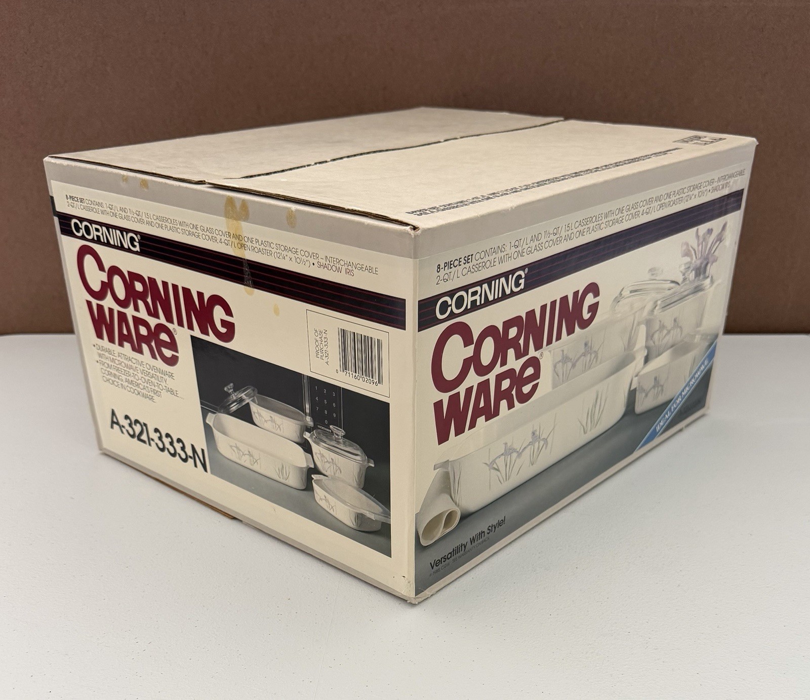 Vintage, Corning Ware, Casserole Set, Shadow Iris 8pc Factory Sealed A-321-333-N