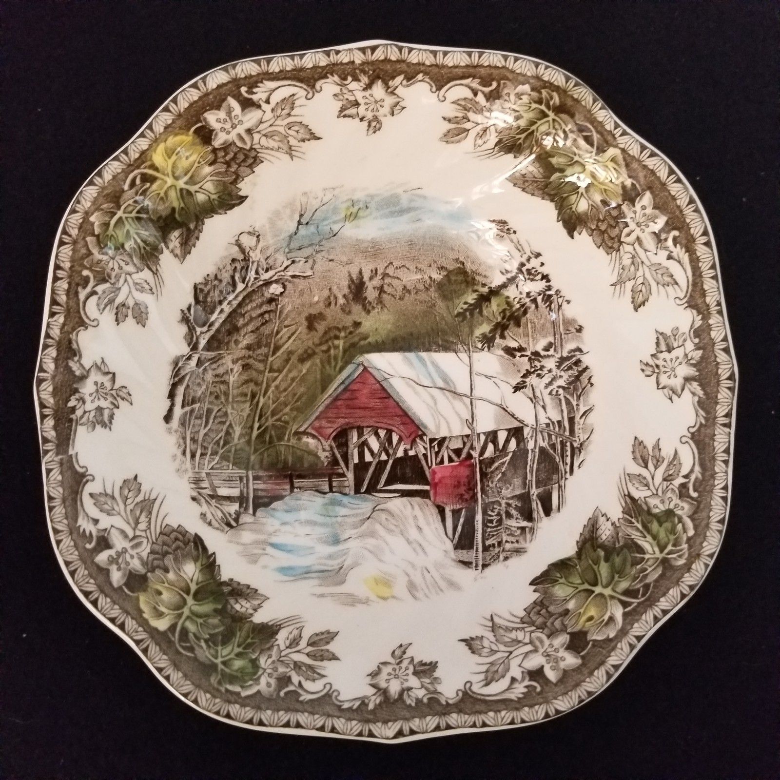 Six 6 1/4″ Johnson Bros Friendly Village Covered Bridge Cereal Fruit Bowls