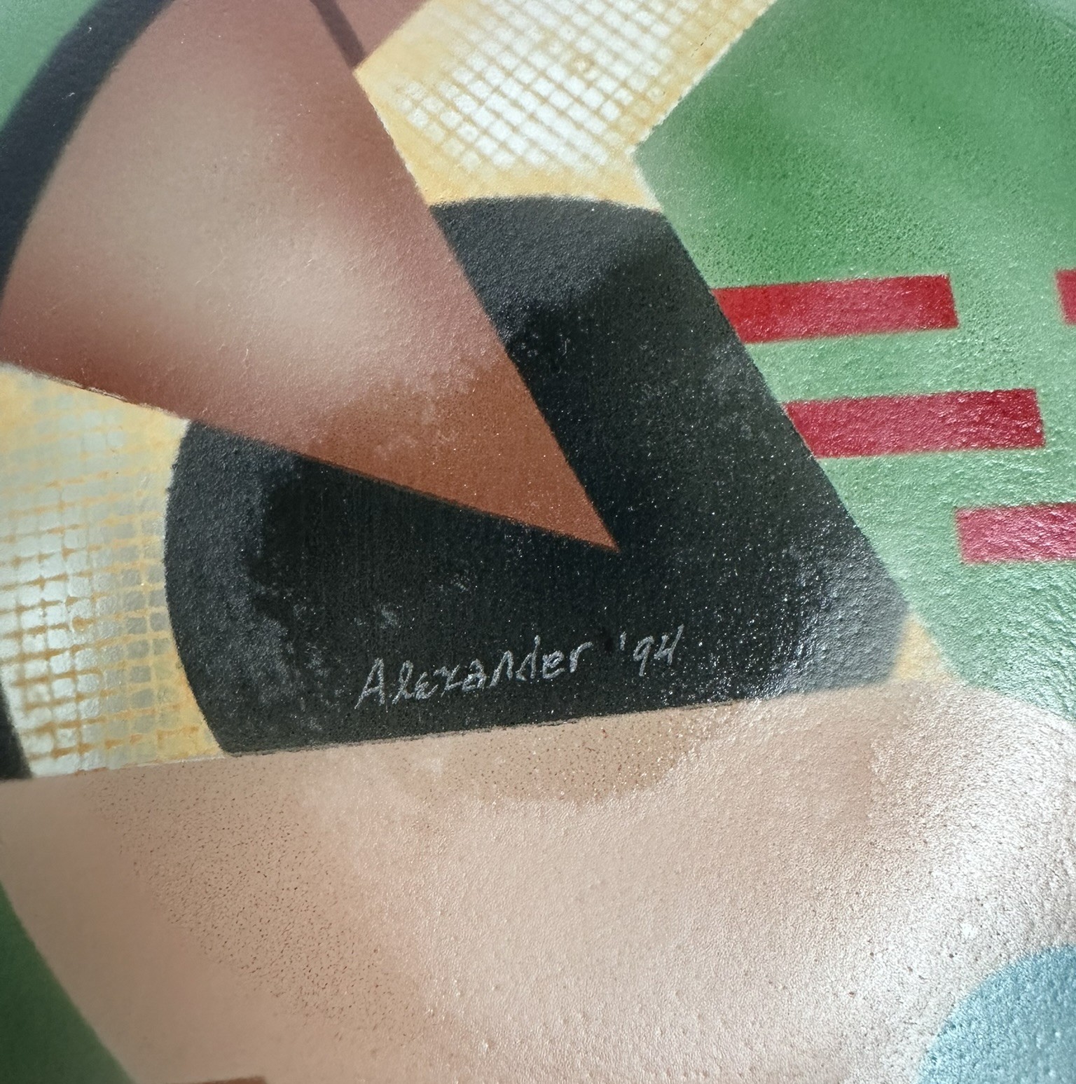 Large Studio Art Glass Bowl 13″ Signed Alexander 1994 Postmodern Memphis