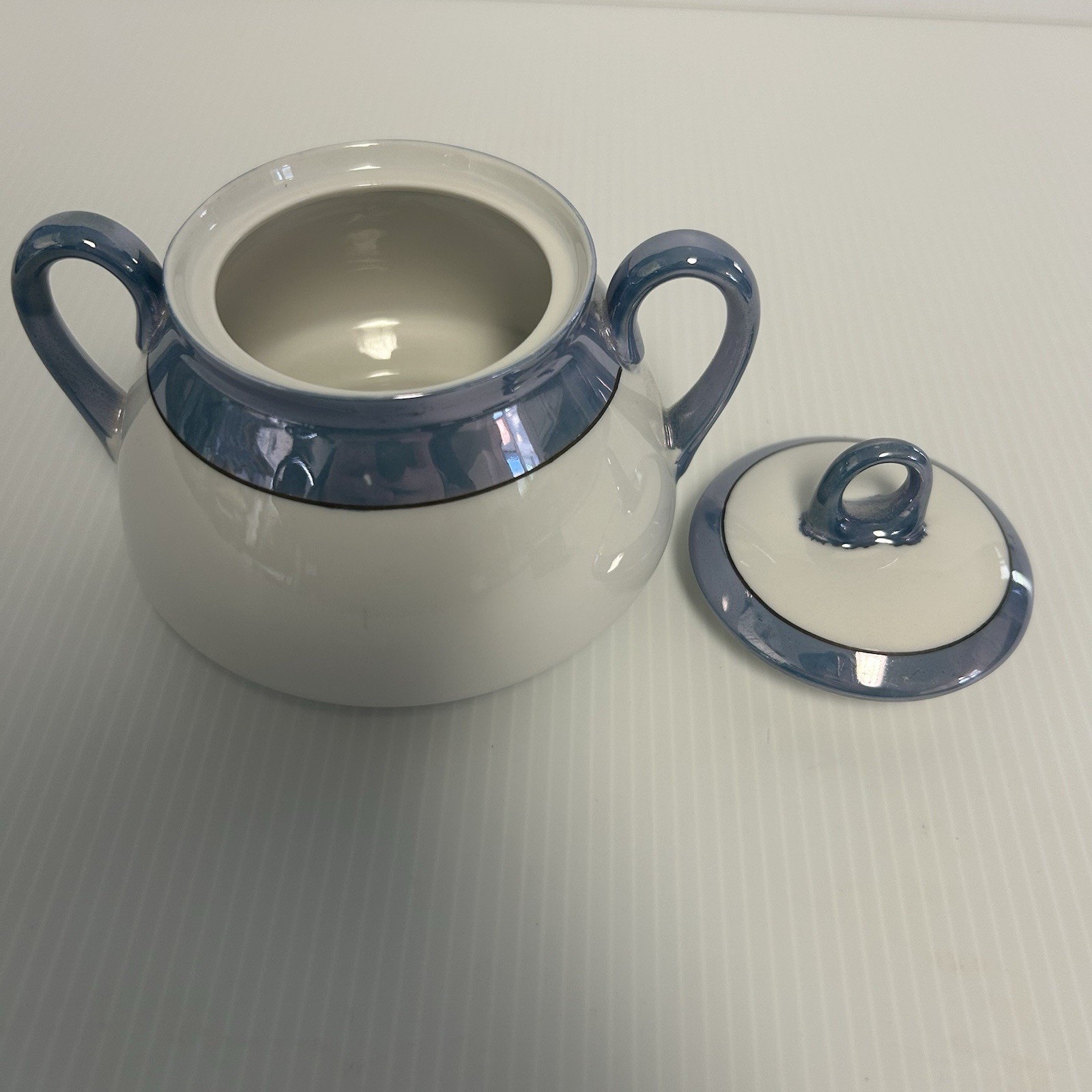 Meito Vintage China Blue Lustre Ware Sugar Bowl Hand Painted Made In Japan
