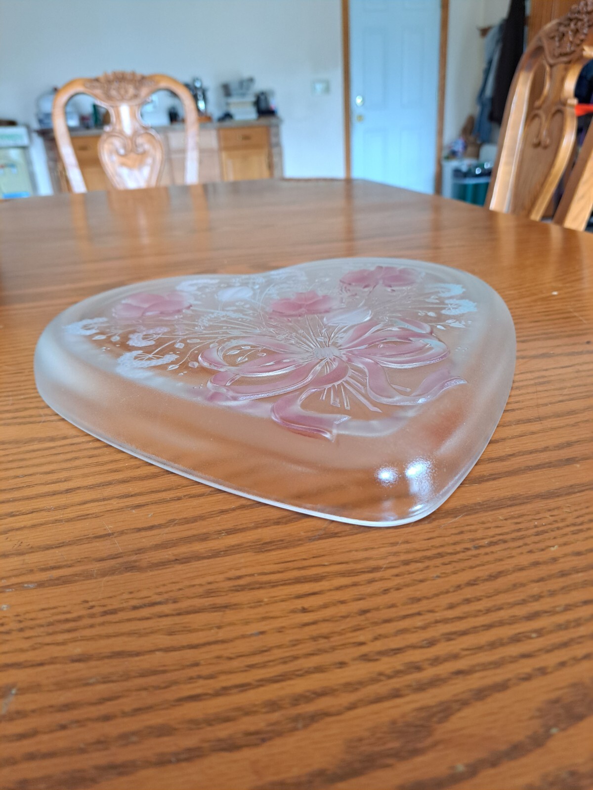 Mikasa Crystal GlassVintage Valentine Heart Shaped Serving Plate w/ Pink Roses