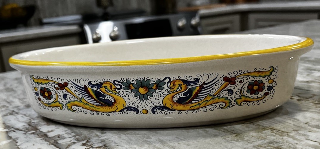 Auth. Ceramic Nova Deruta Pottery Serving Bowl/Baking Dish Raffaellesca Dragon