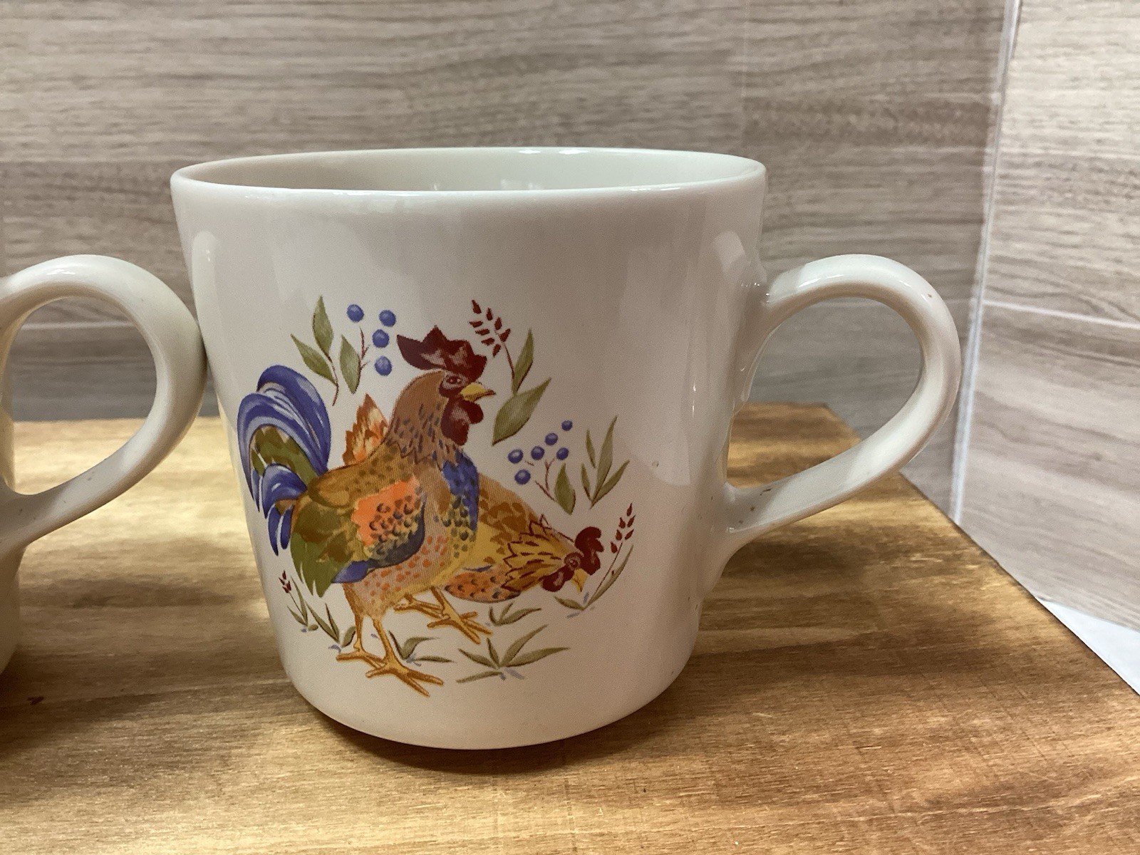 Corelle Coordinates Country Morning Roosters Flat Coffee Cup or Mug Set of 2