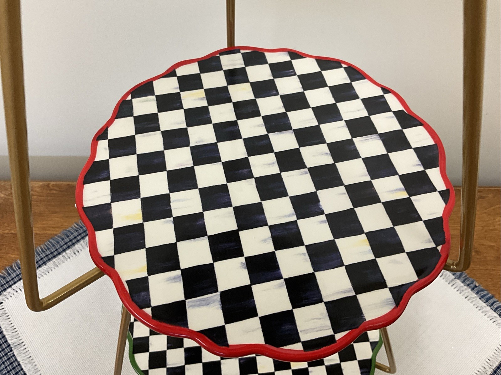 Mackenzie Childs Check It Out Three Tiered Plate Stand Tray Courtly NEW!