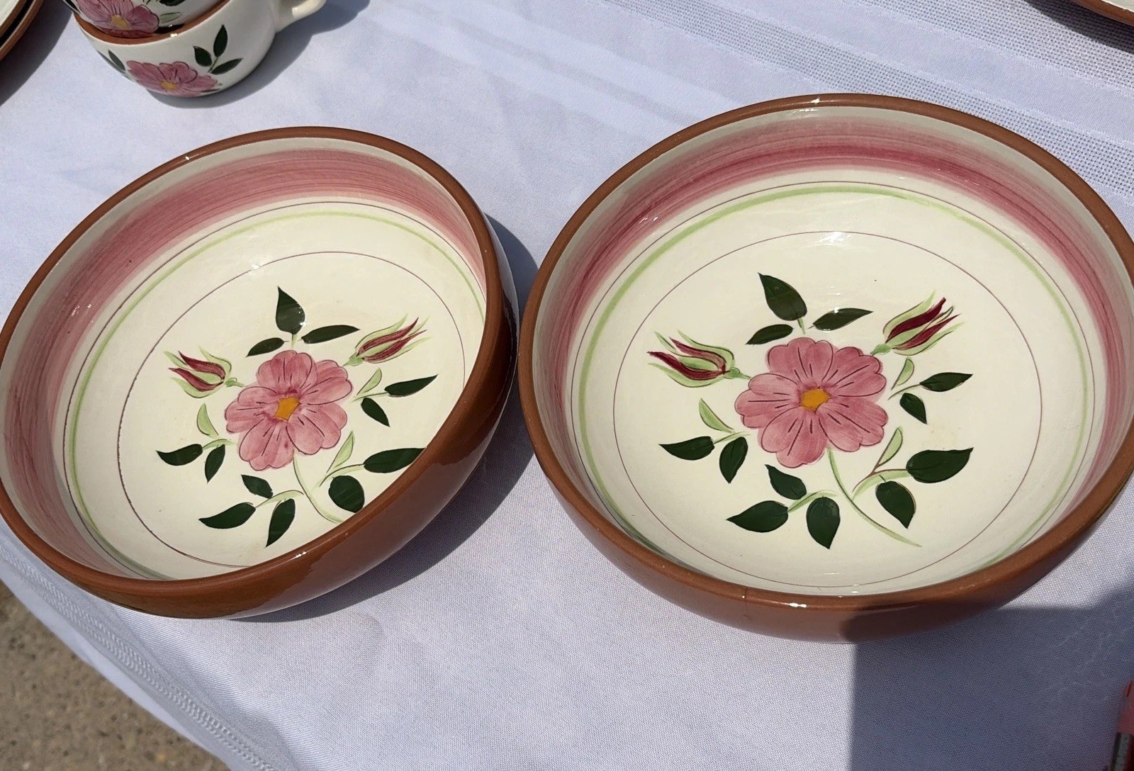 Set of 2 Stangl Wild Rose Pink Flower 7 7/8″ Cereal / Soup Bowls – Very Good!