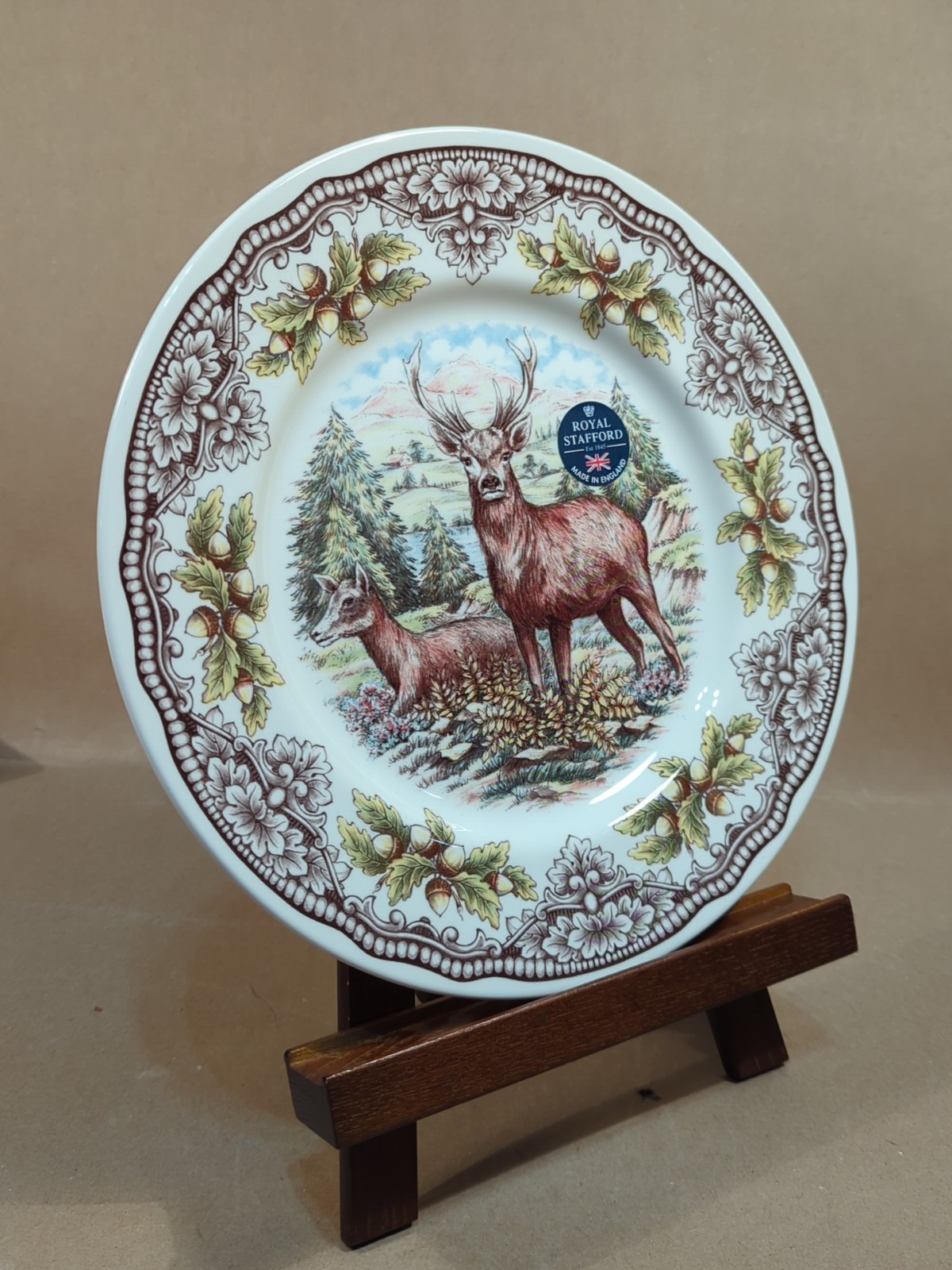 Royal Stafford England Buck Doe Acorn Dinner Plate 11″ NEW
