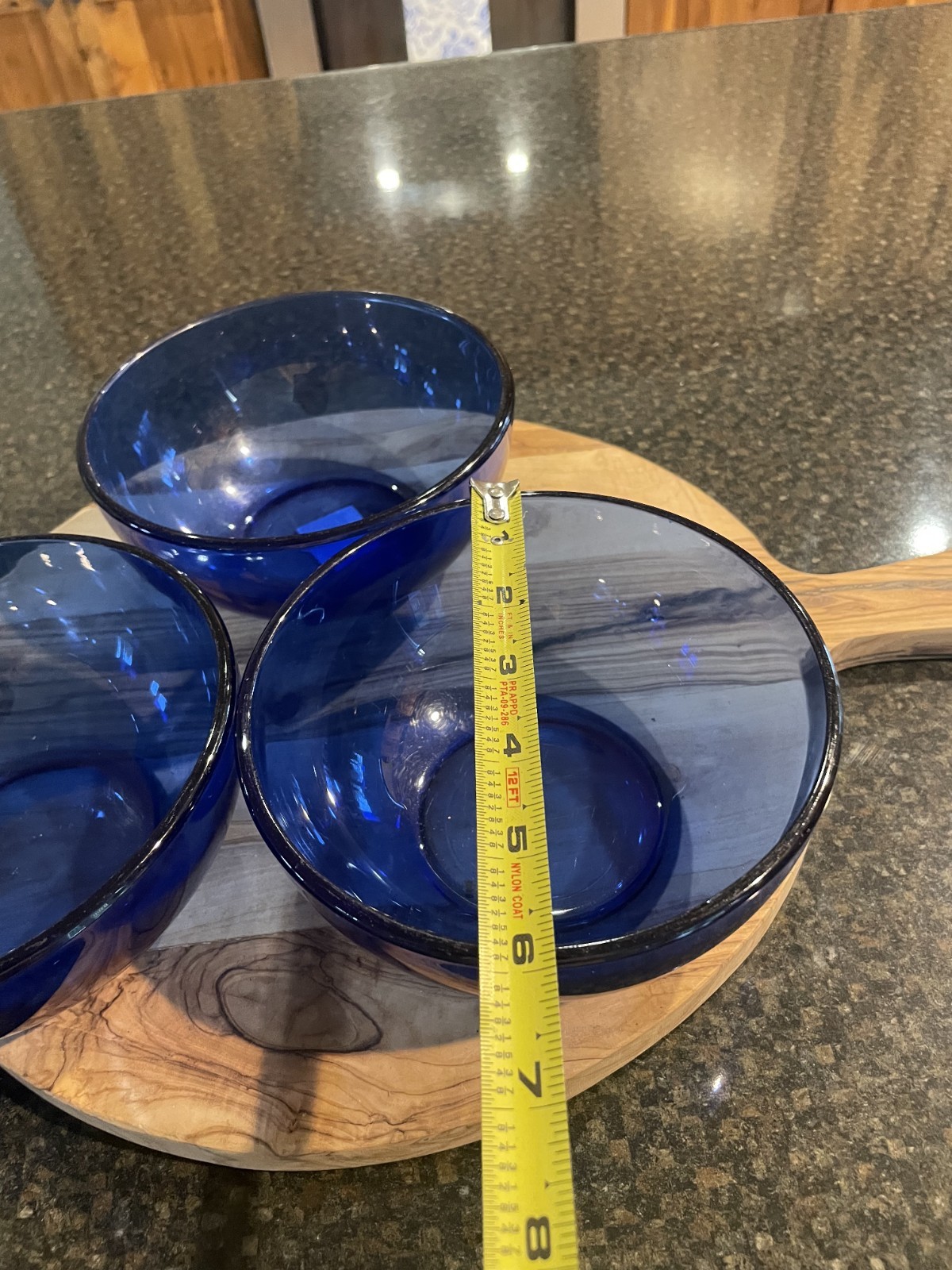 Beautiful Cobalt Blue Glass Cereal Salad Bowls, Thick, Mexico, set of 3, EUC