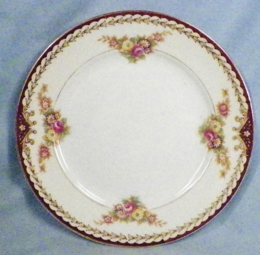 Japan Flower Garland Bread Plate Porcelain Bluebells Yellow Border Rust Edge