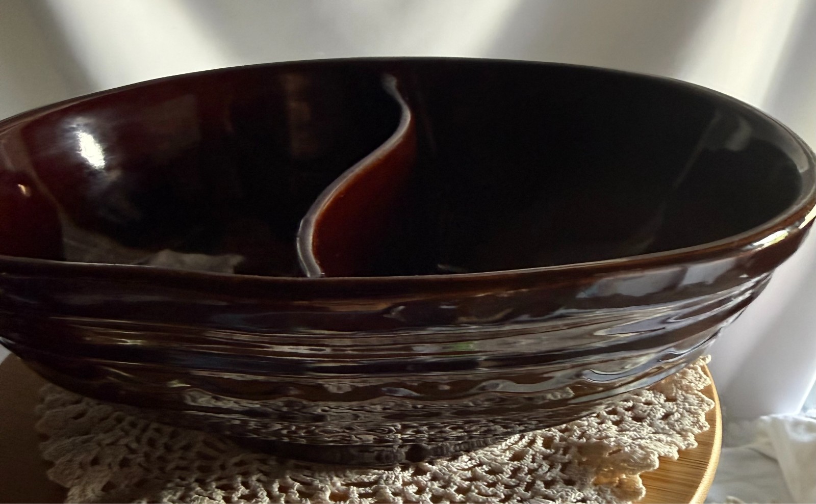 Vintage MARCREST Stoneware Daisy Dot Divided Serving Bowl Sectional Dish brown