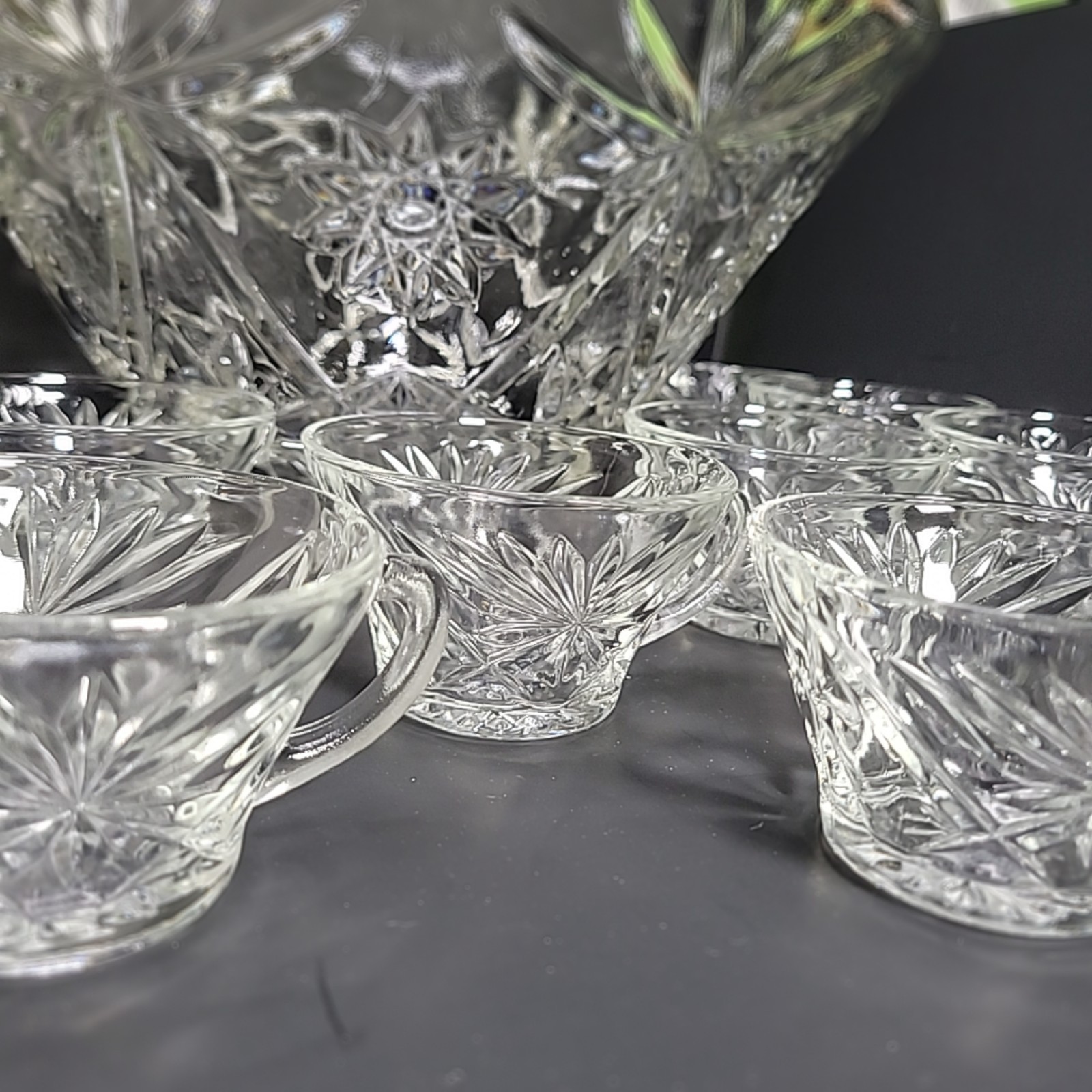 Vintage Glass Punch Bowl & 12 Cups Set
