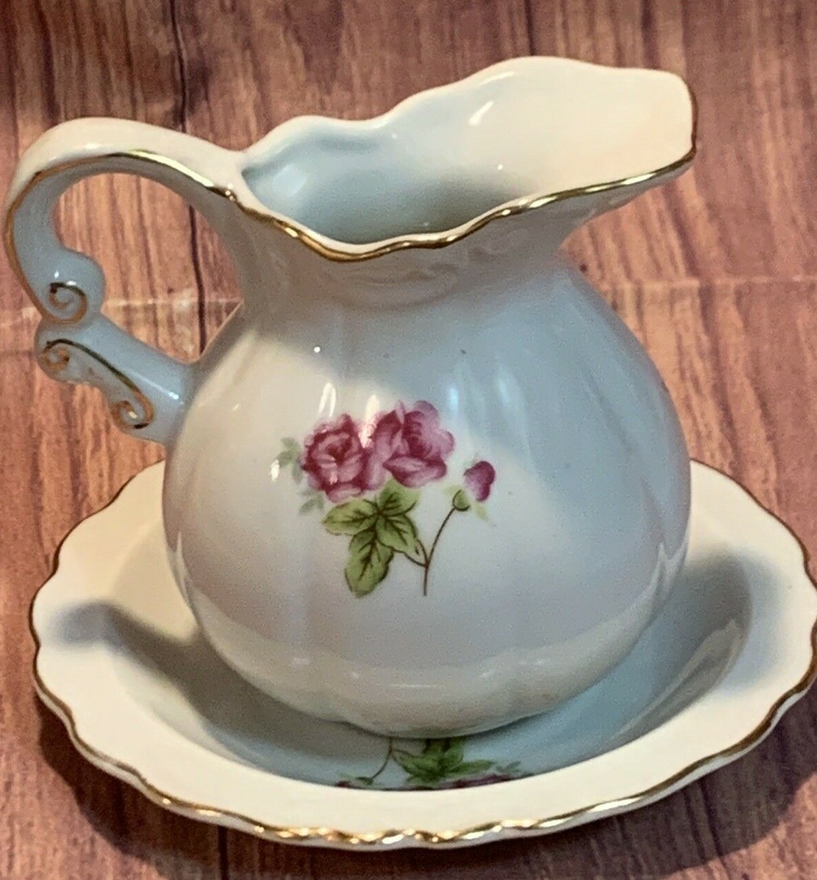 Diamond Fine China ~ Floral Creamer and Saucer Set ~ Japan *mini*