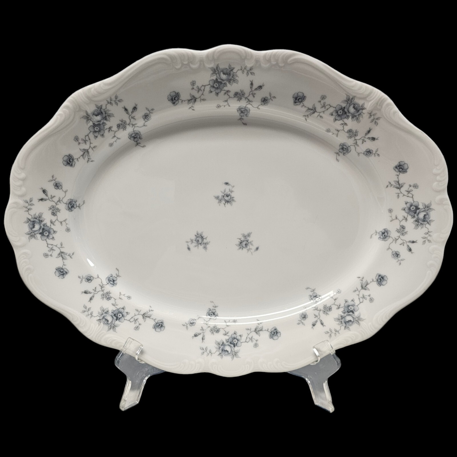 Johann Haviland Oval Serving Platter Blue Garland Floral Germany 13″ READ