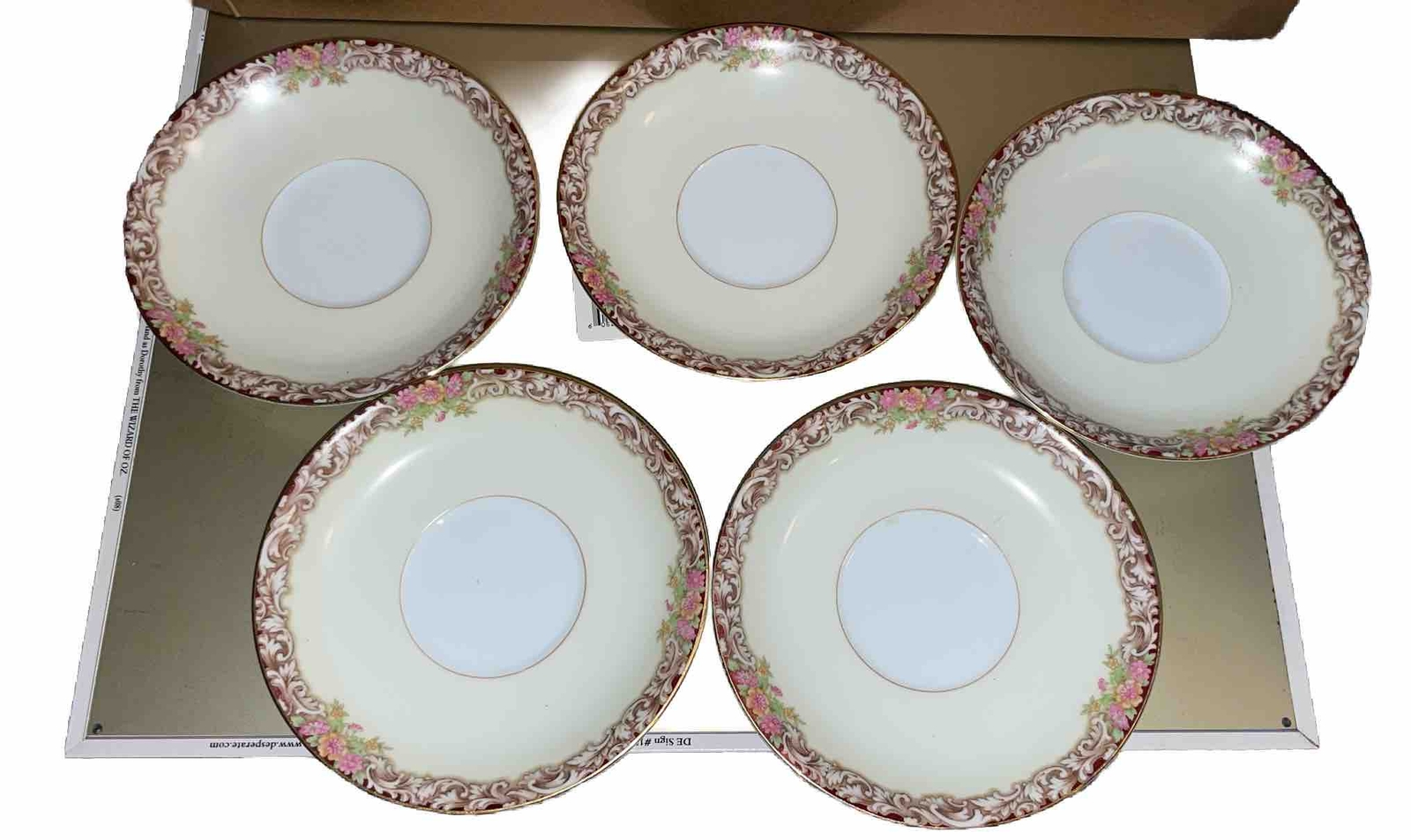 Noritake China Harmony 3906 Gold Trim, Red Brown Floral- TEACUP SAUCERS Lot Of 5