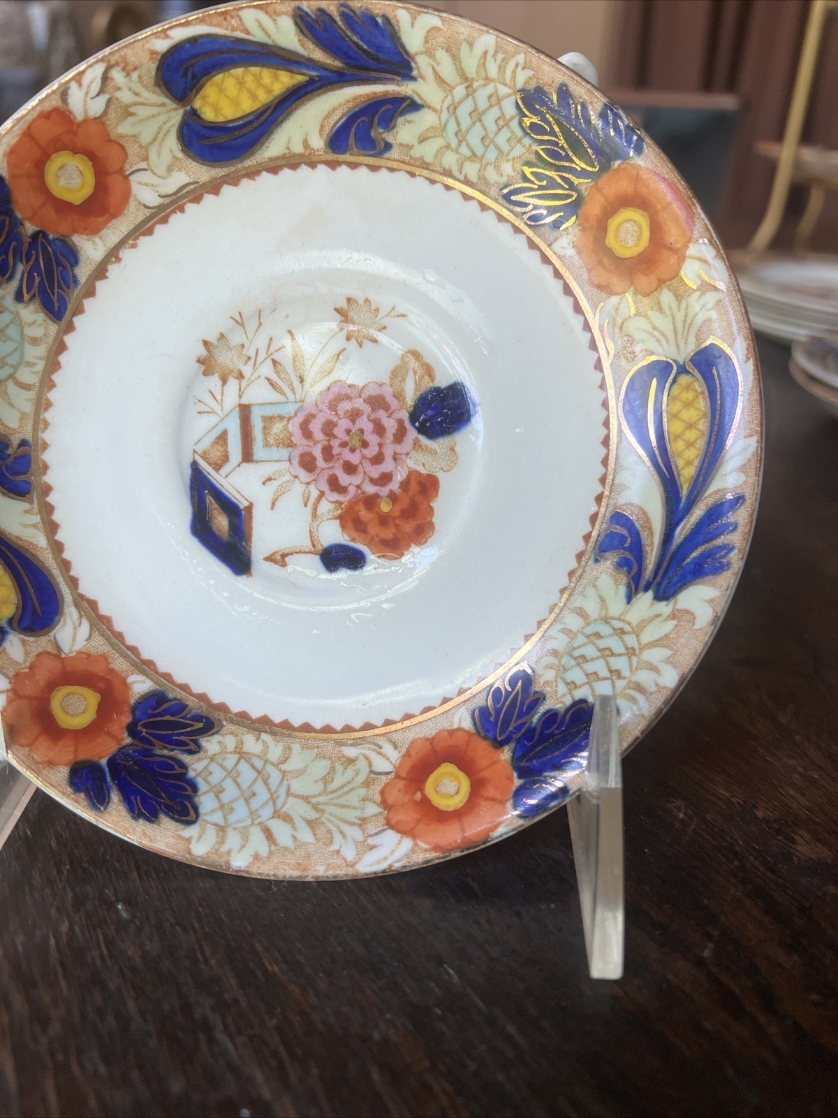 Vintage Wood Sons WINCANTON 3 Saucers Blue Rust gold trim Woods Ware