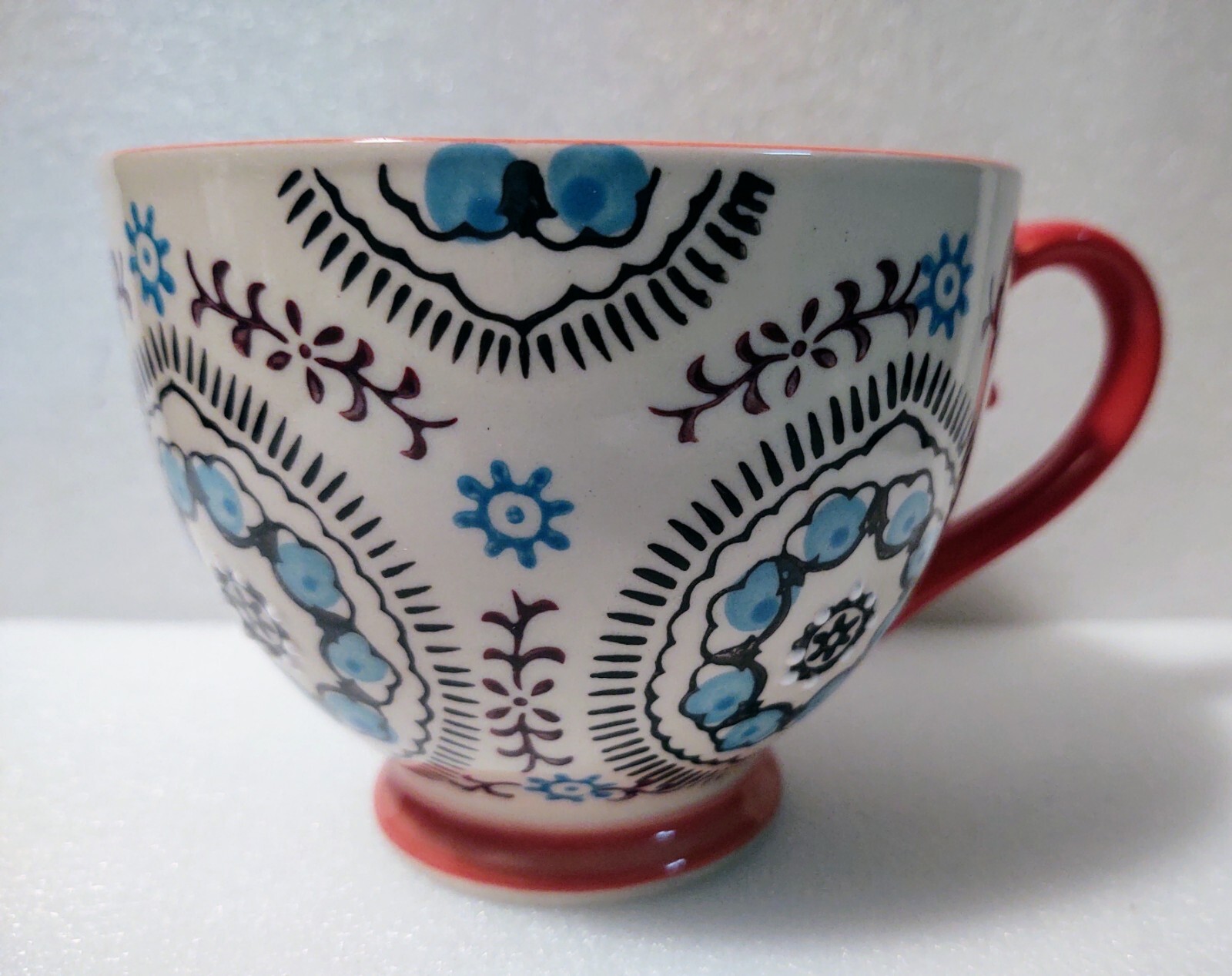Yokohama Studio Hand Painted Footed Floral Boho Coffee Mug Textured Raised Dots