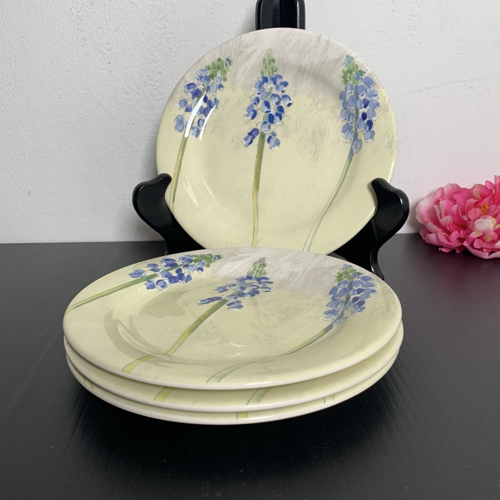 Gien France – Alice Blue Floral Salad Dessert Plates – Set of 4