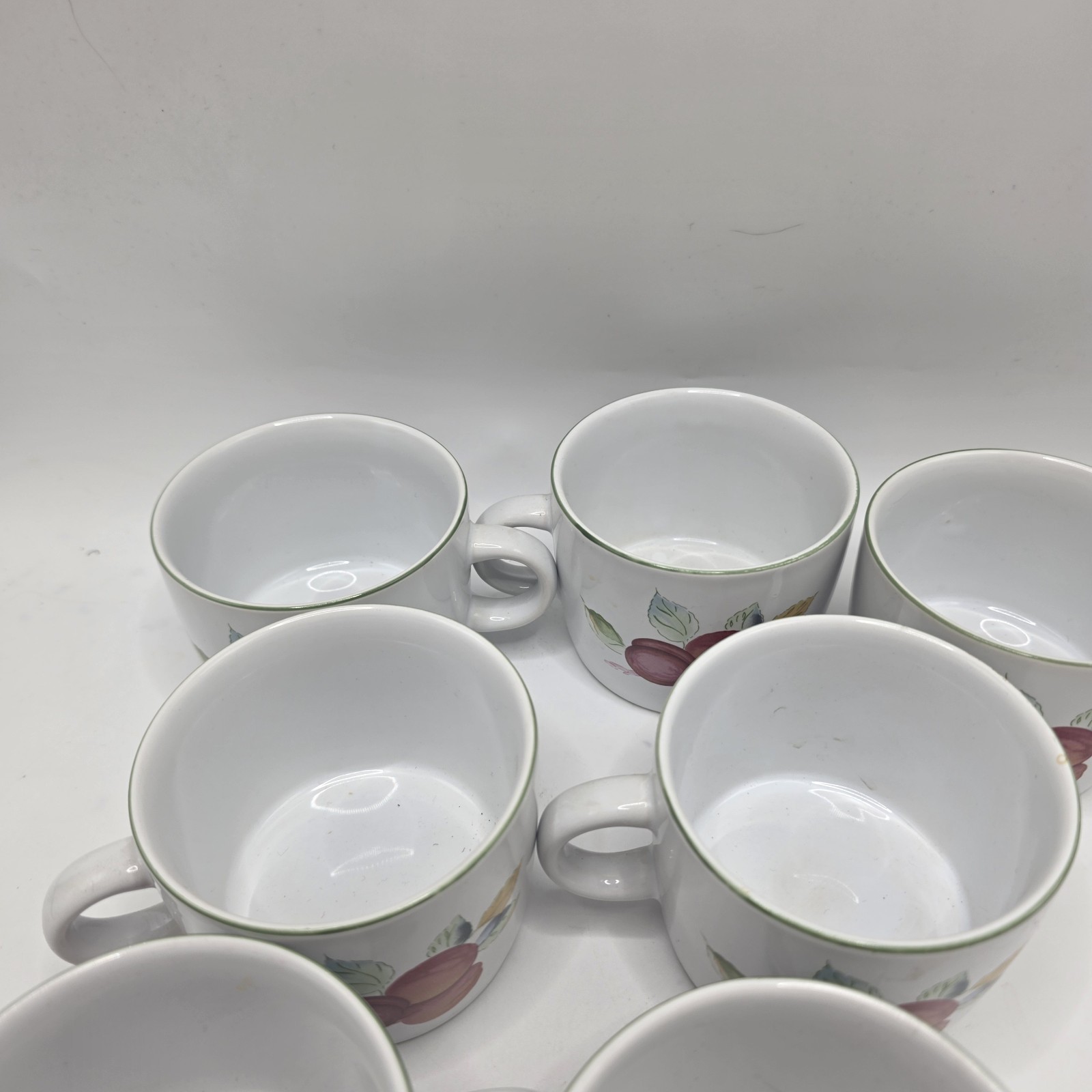 Vintage NEWCOR Garden Fresh Fruit Coffee Cups Set 7 Stoneware Farmhouse Country