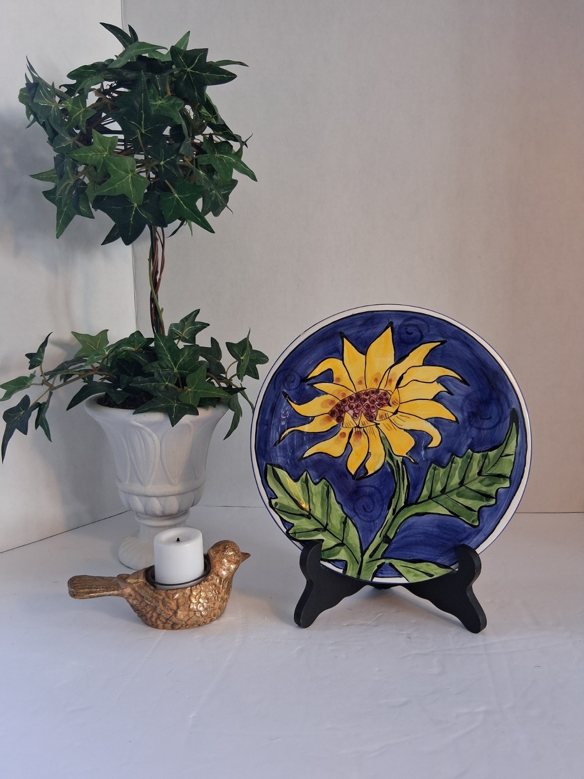Vintage “Tika Lotus International” Brand Sunflower Plate; Cobalt Blue & Yellow