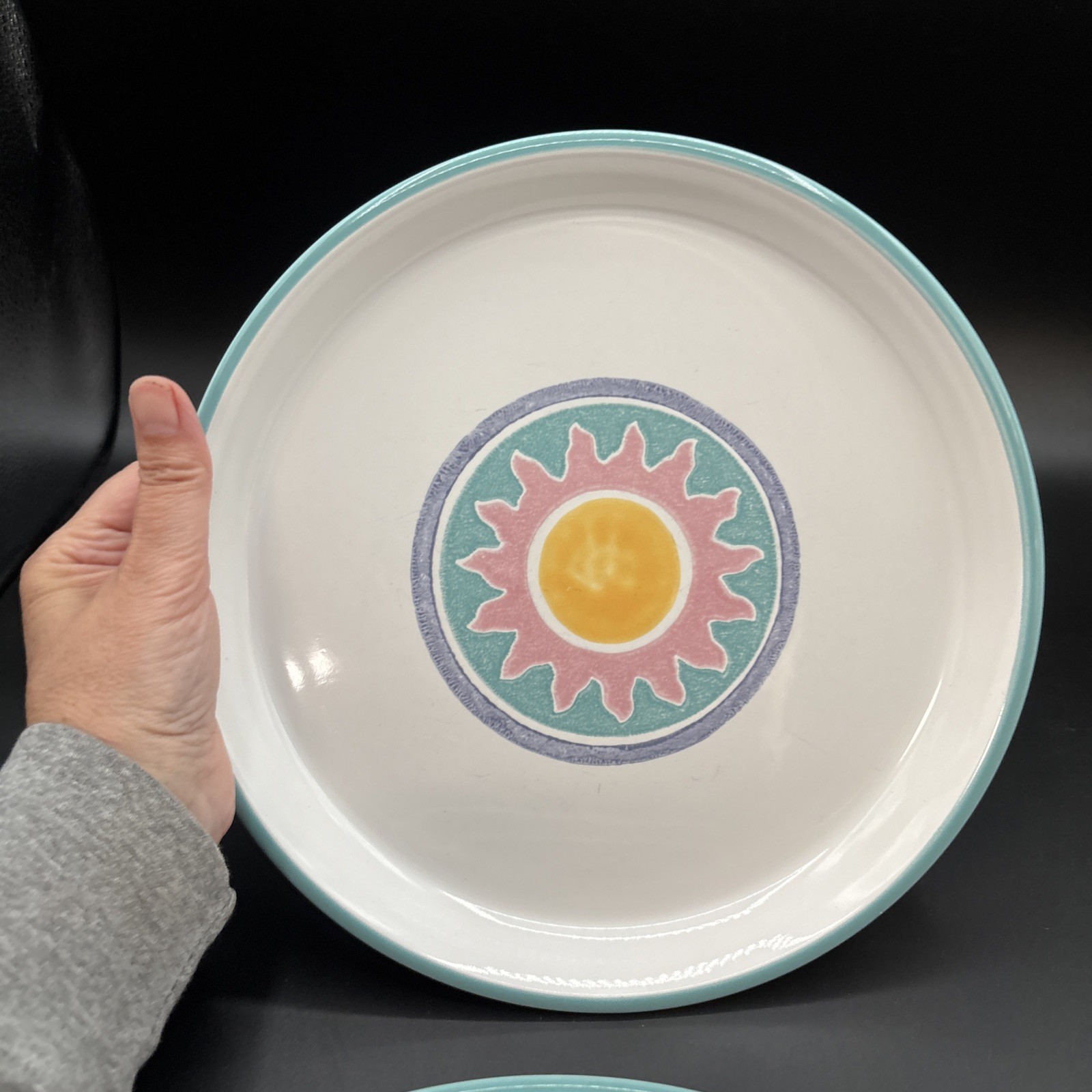 Set Of 5 Dansk Japan COSTA DEL SOL Dinner Plates 10 3/8″ Pink & Yellow Sunburst
