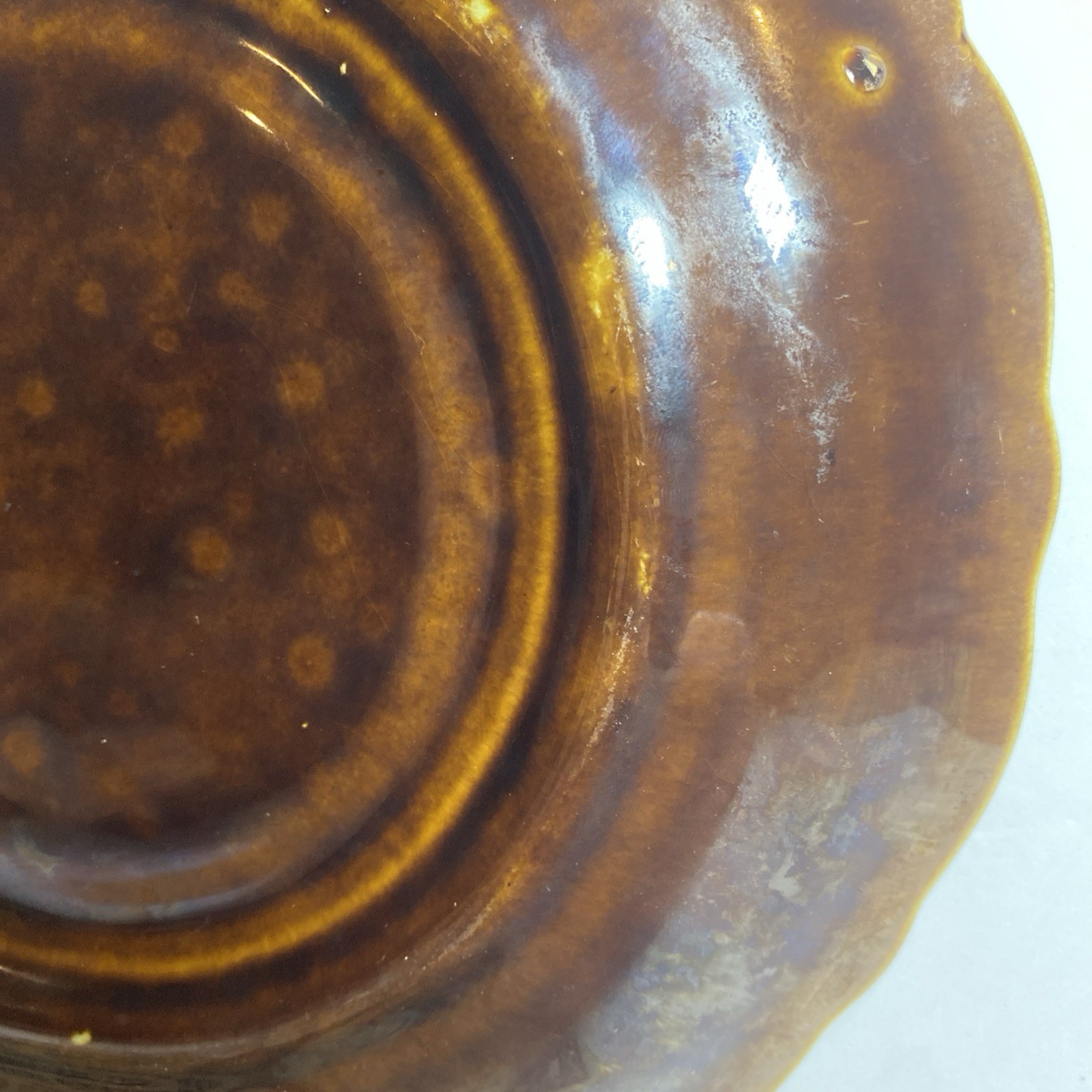 Vintage Canonsburg? Peacock Brown Drip Glaze Deviled Egg Platter 9” 12 Egg USA