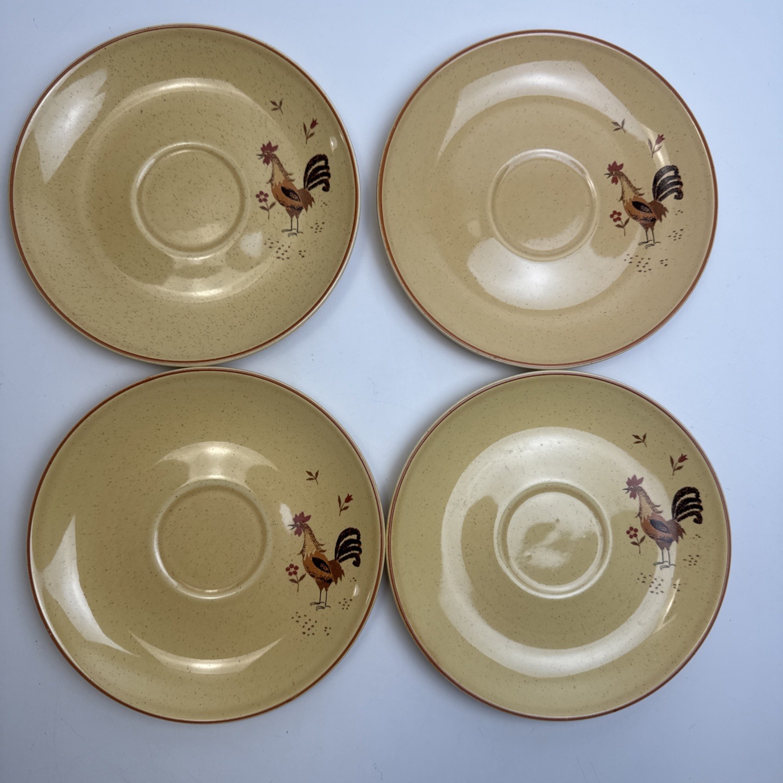 Vintage Harmony House Honey Hen 4 Salad Plates & 4 Saucers Rooster 1960’s