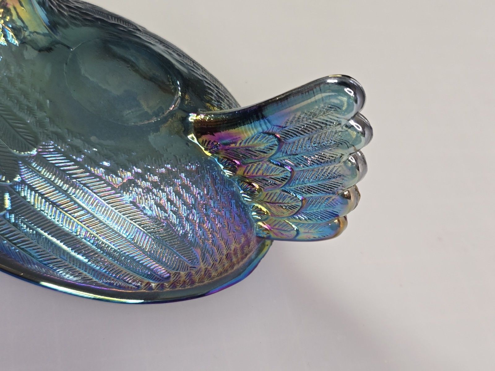 VTG Indiana Glass Iridescent Carnival Blue Hen On Nest Covered Candy Dish 7″ !!!