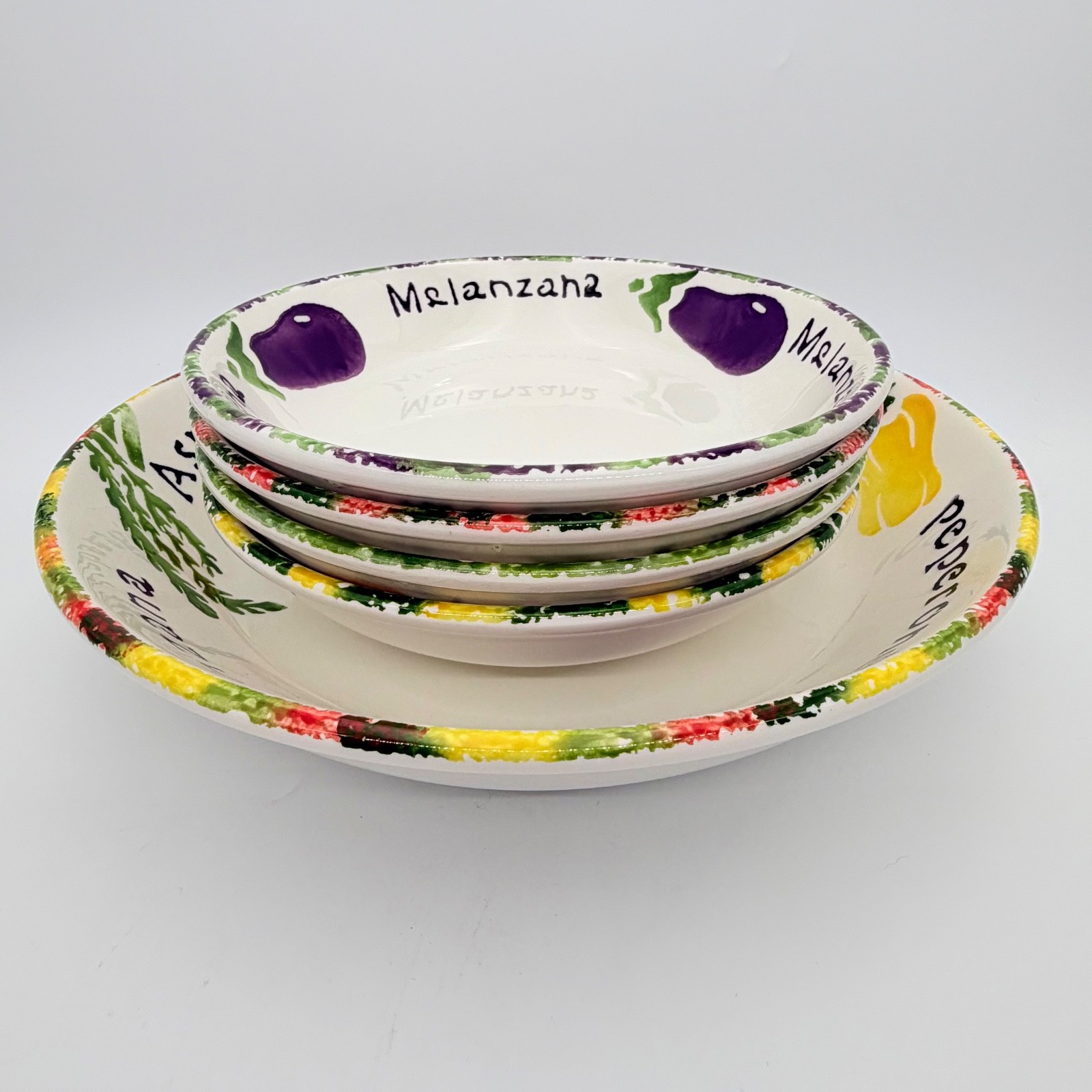 Pier 1 Pomodoro Pasta Bowl Set 5 Pc Italy Aglio Mixed Vegetables Hand Painted