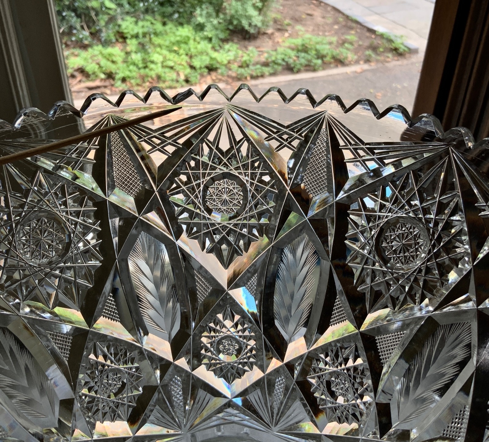 AMERICAN BRILLIANT CUT GLASS PUNCH BOWL BASE STAND C.1900 (MISSING BOWL)