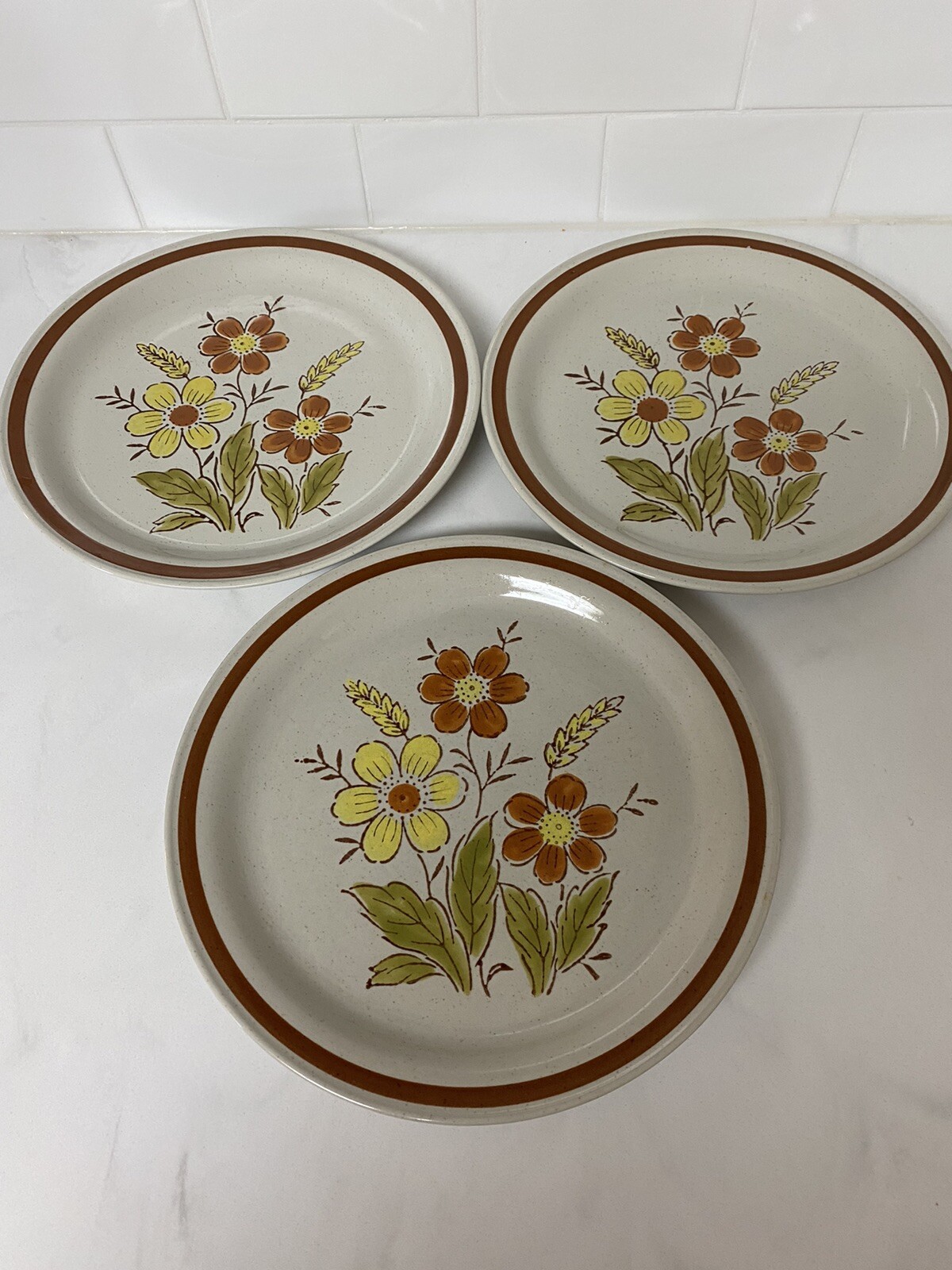 7 PcAutumn Collection Wheat Flowers Stoneware (4) 7.5″ Plates (3) 10.5” Dinner