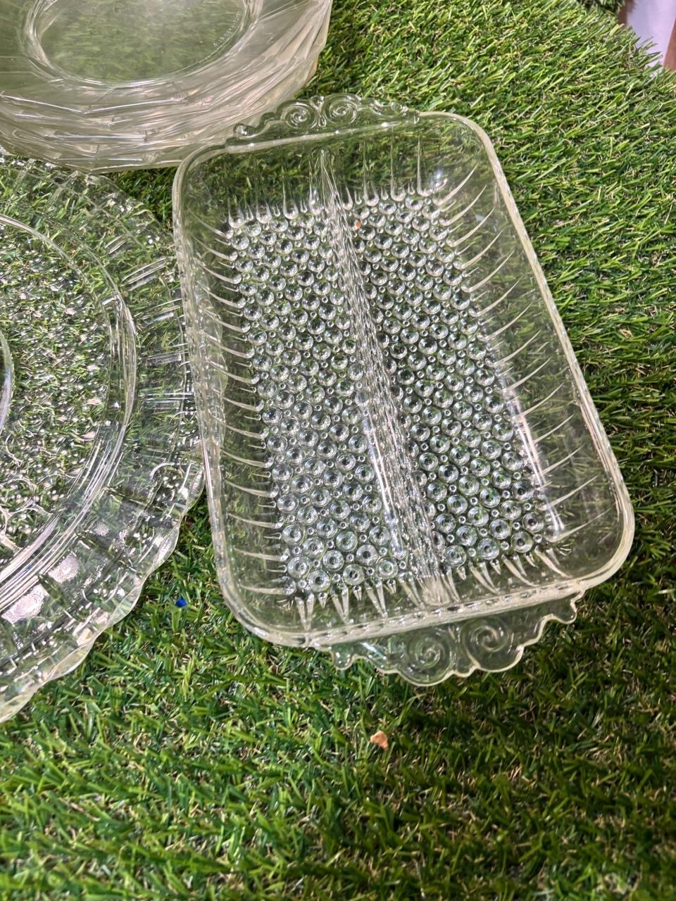 Vintage Clear Glass Serving Lot 10 Pc Plates Relish Tray Pie Plate Bubble USA