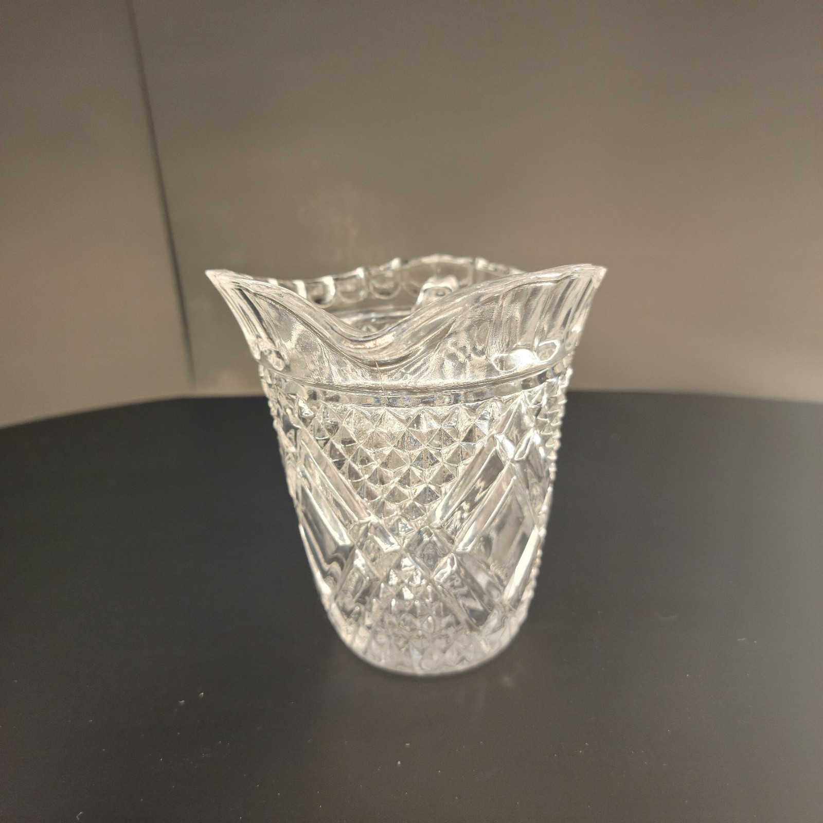 Vintage 1985 FTD Diamond Pattern Crystal Pitcher Creamer Pressed Glass 5.5”