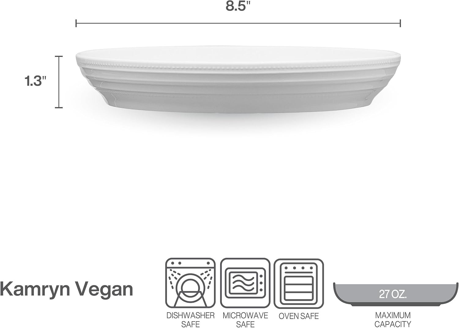 Kamryn Vegan Bone China Lightweight Set of 4 Pasta Bowls, 8.5 Inch