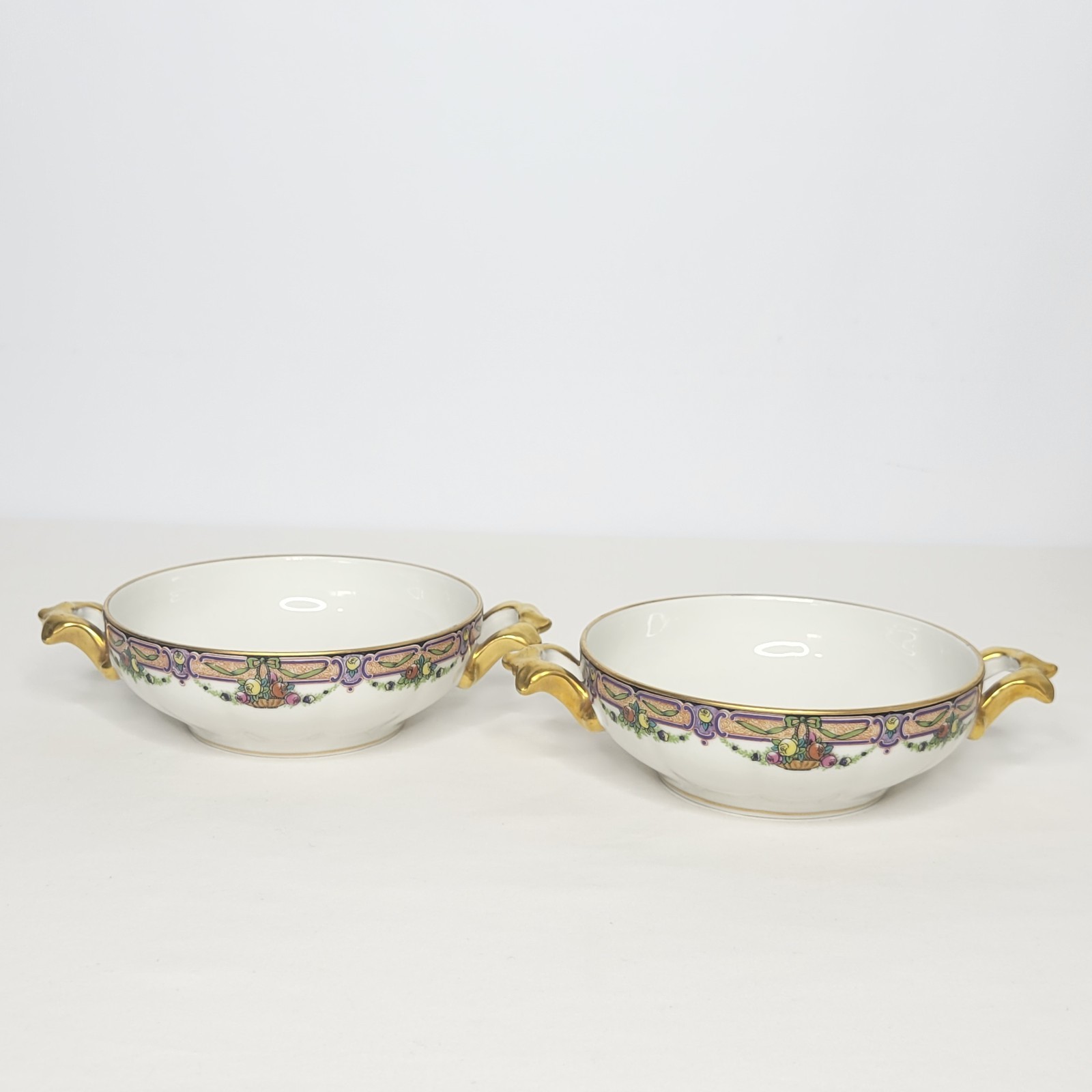 Set of 6 WG & Co Limoges France Floral Porcelain Cream Soup Bowls and Saucers