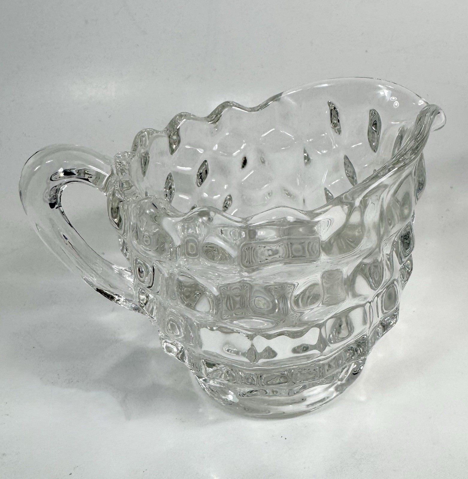 Fostoria American Creamer Open Sugar Bowl Set With Tray Clear Glass Cube Vtg H32