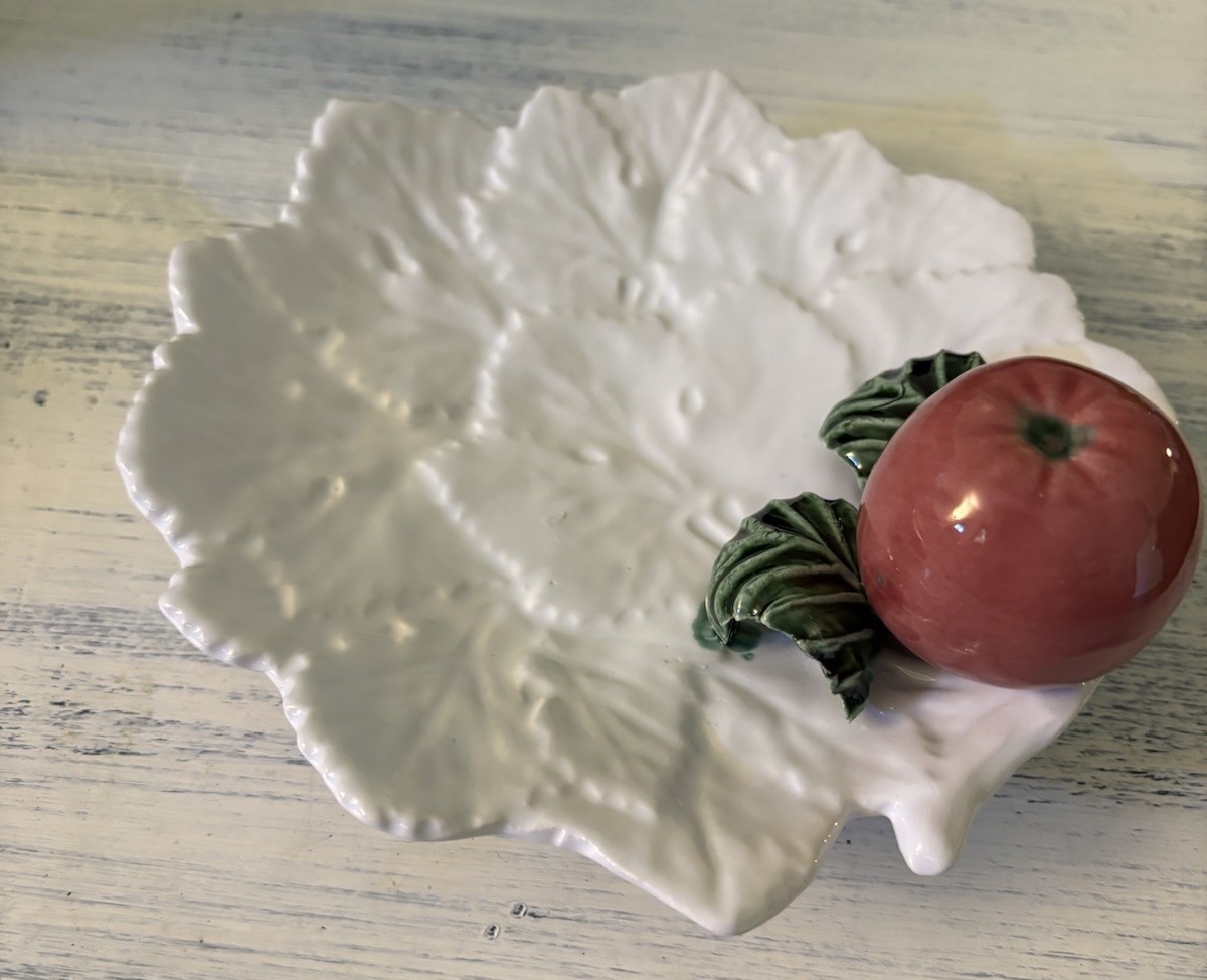 Vintage Cabbage Leaf Plate With 3d Fruit And Leaves Made In Italy
