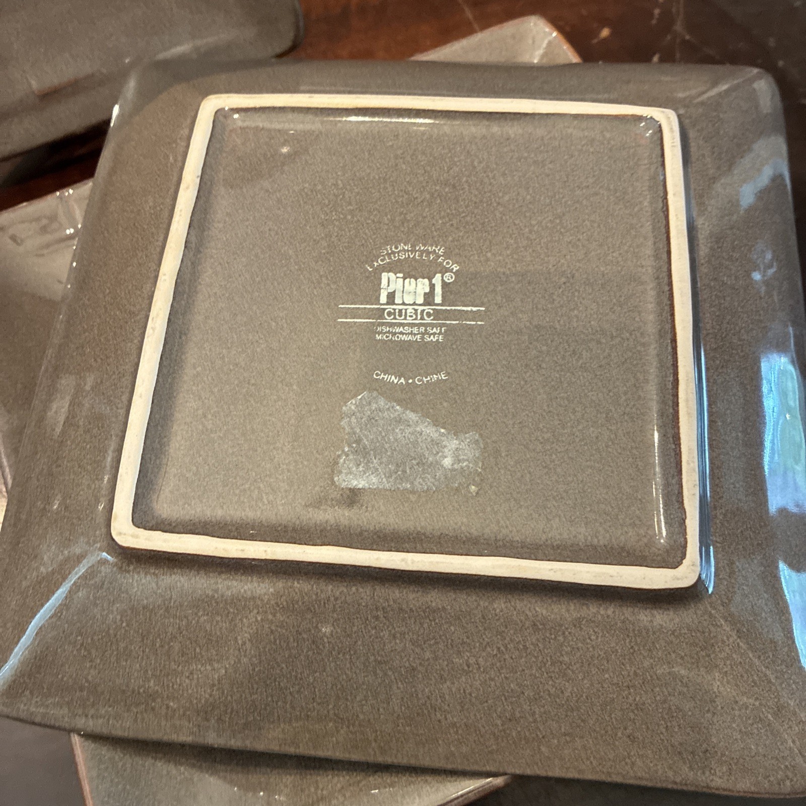 4-Pier 1 Dark Gray Cubic Incised Lines Square Salad/Dessert Plates 8”x8”