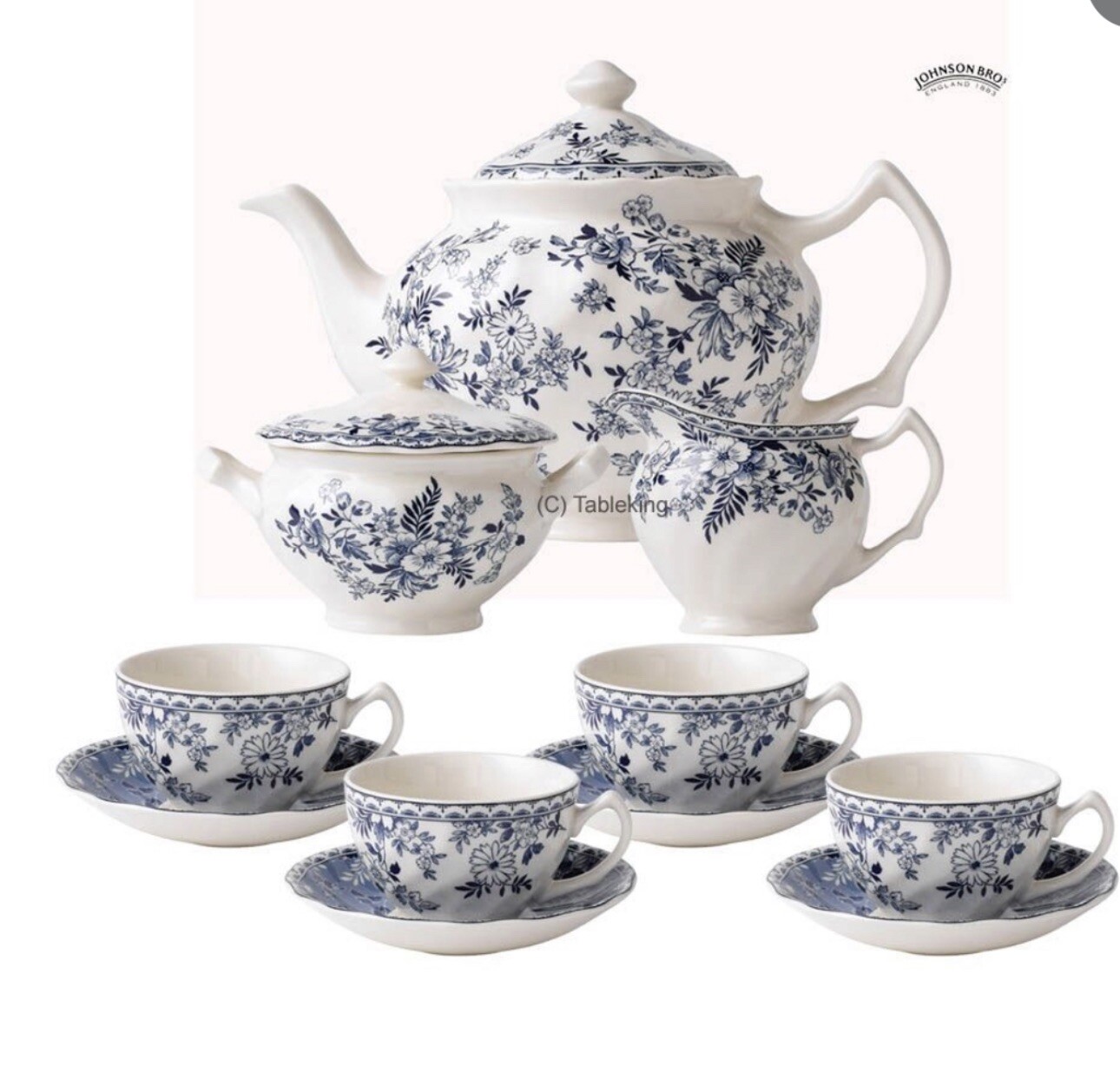 3 Items- Johnson Brothers Devon Cottage Teapot, Creamer and Sugar Bowl