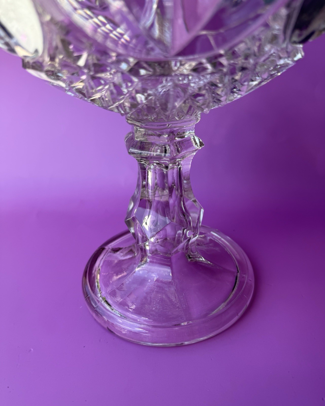 EAPG Glass Pedestal Compote Bowl Round, Scalloped Rim Excellent Condition, Heavy