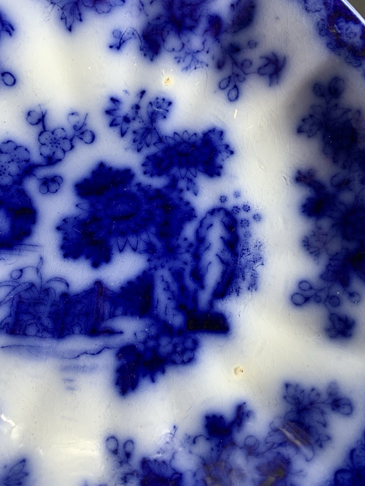 1840s Indian Flow Blue Cup & Saucer Porcelain Handleless F R Pratt