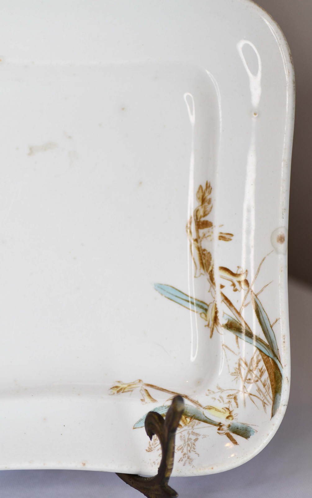 Vintage Rectangular White Floral Serving Plate, 9″