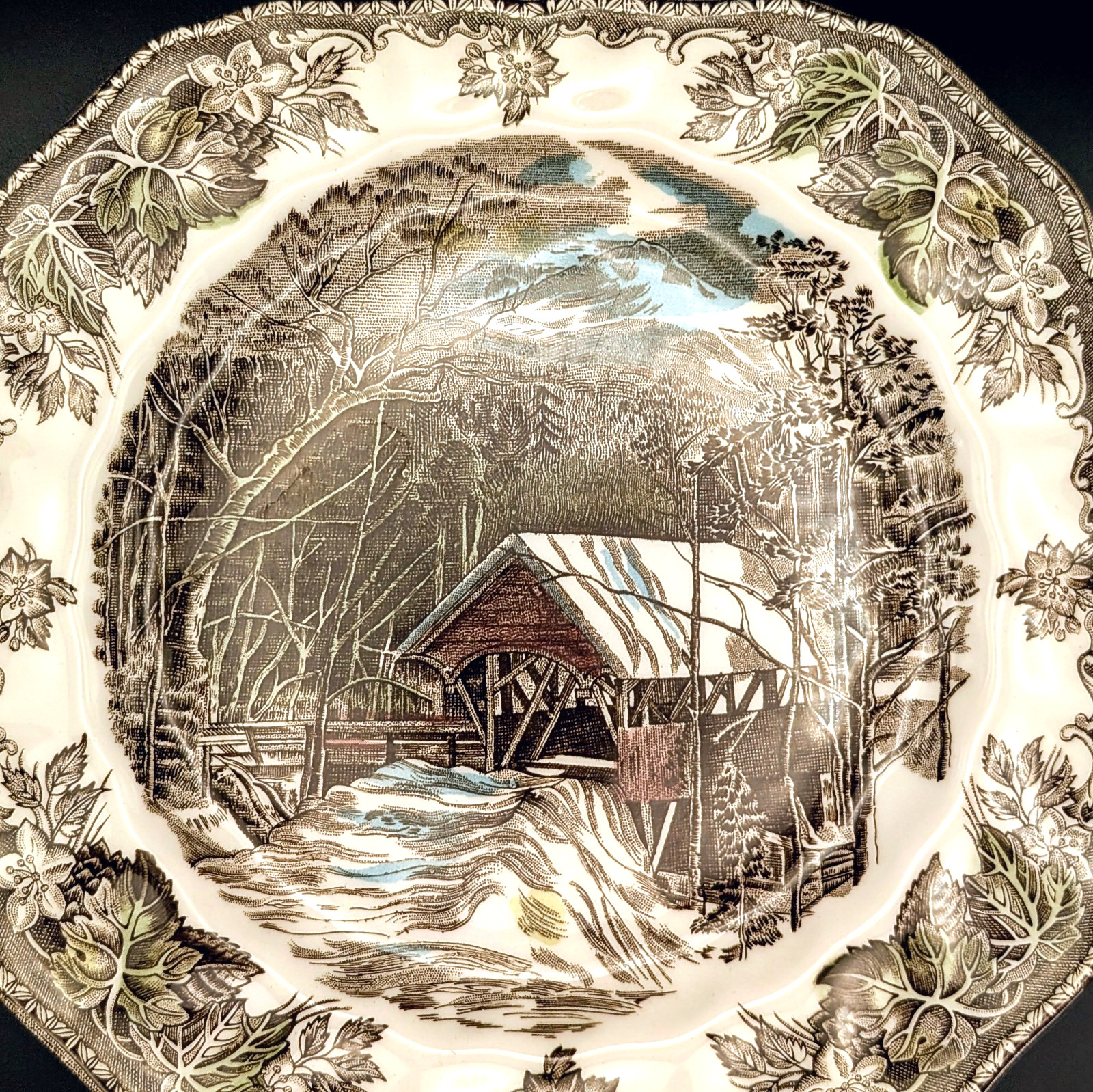 Johnson Brothers Friendly Village Covered Bridge Square Salad Plates 7 1/2″ 8 Pc