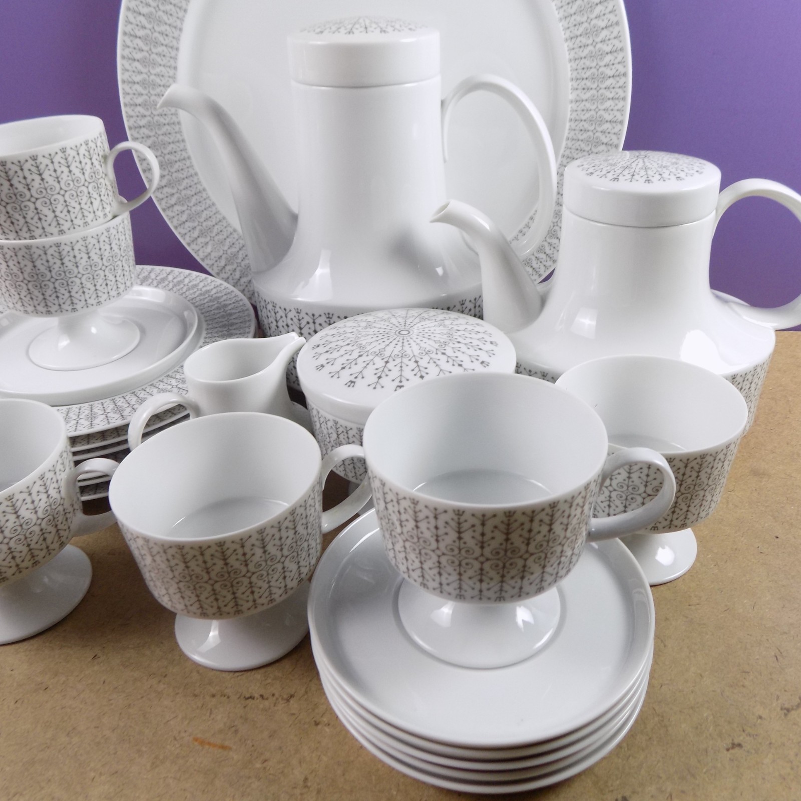 Rosenthal Porcelain Filigree Tea & Coffee Set Tapio Wirkkala Design Germany MCM